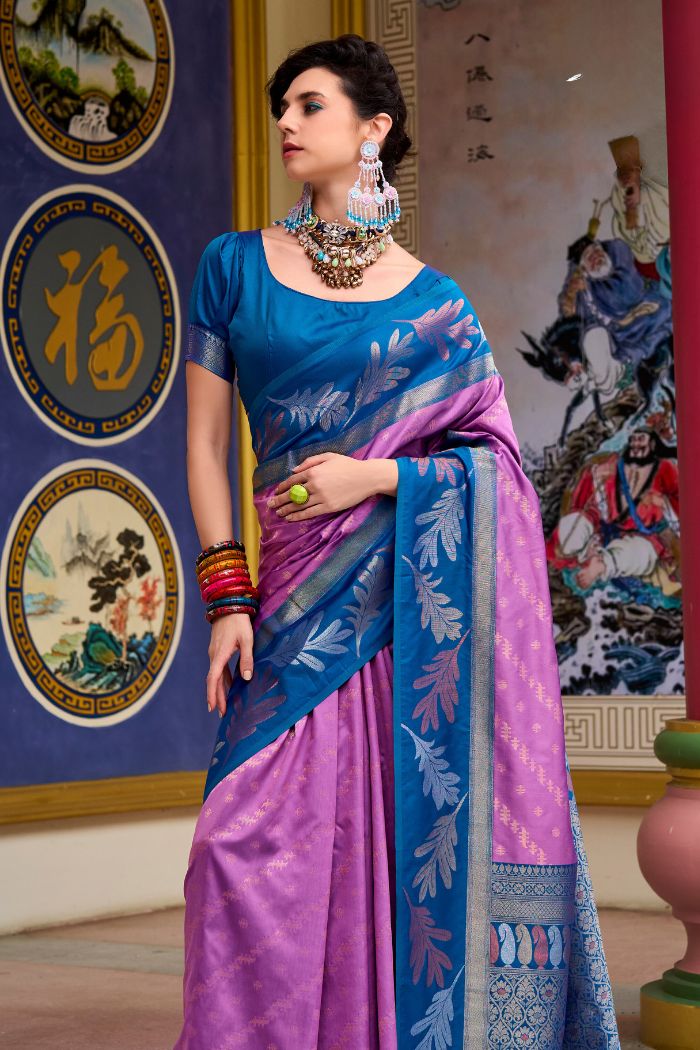 Buy MySilkLove Shocking Pink and Blue Banarasi Soft Silk Saree Online