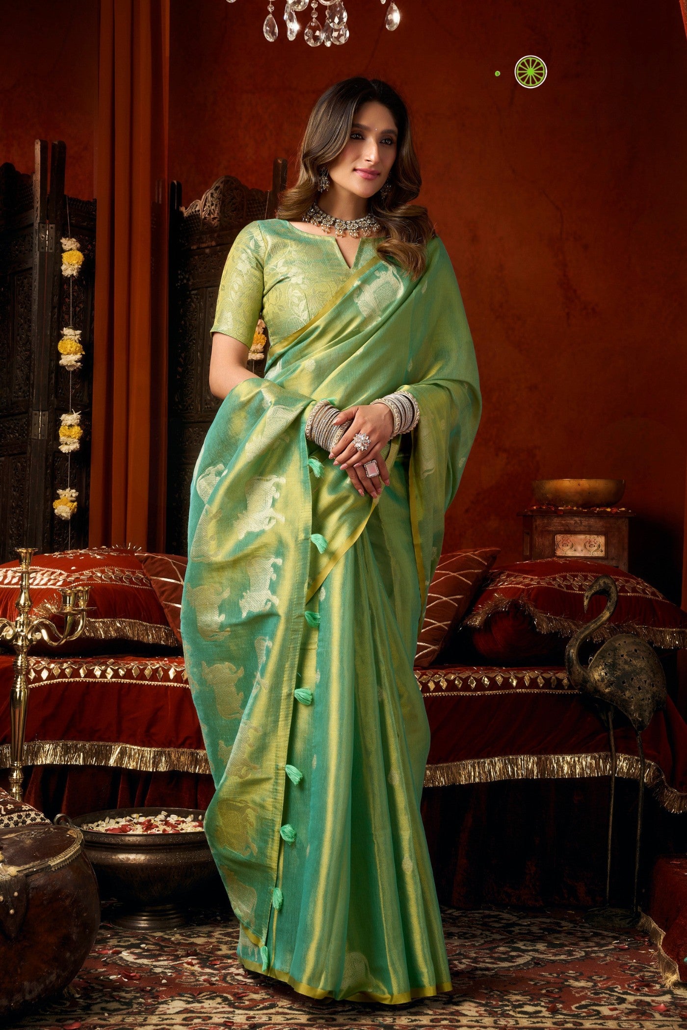Buy MySilkLove Spring Green Handloom Tissue Saree Online