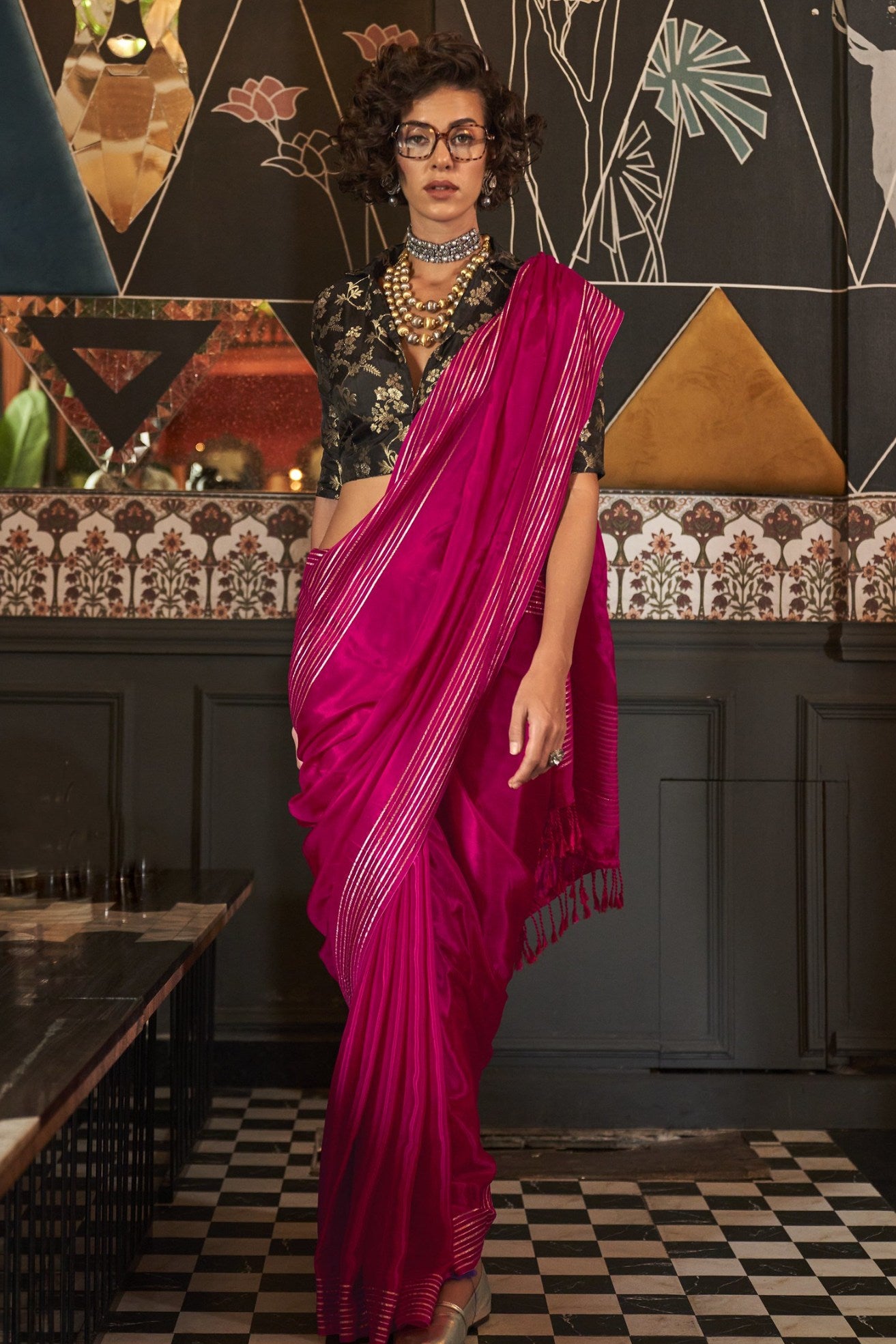 Buy MySilkLove Jazzberry Jam Pink Viscose Satin Handloom Saree Online