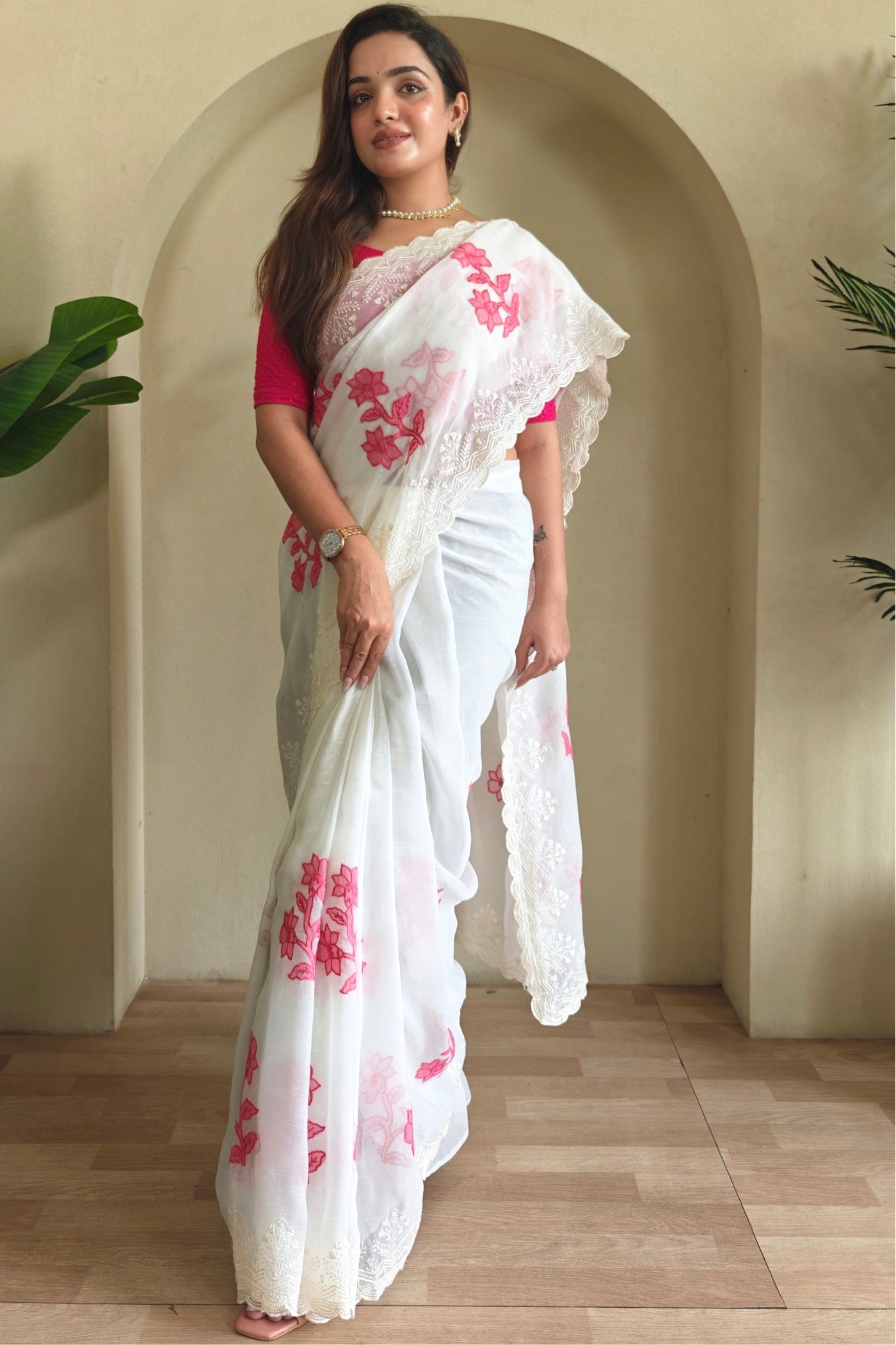 Buy MySilkLove Snow White Embroidered Floral Silk Saree Online