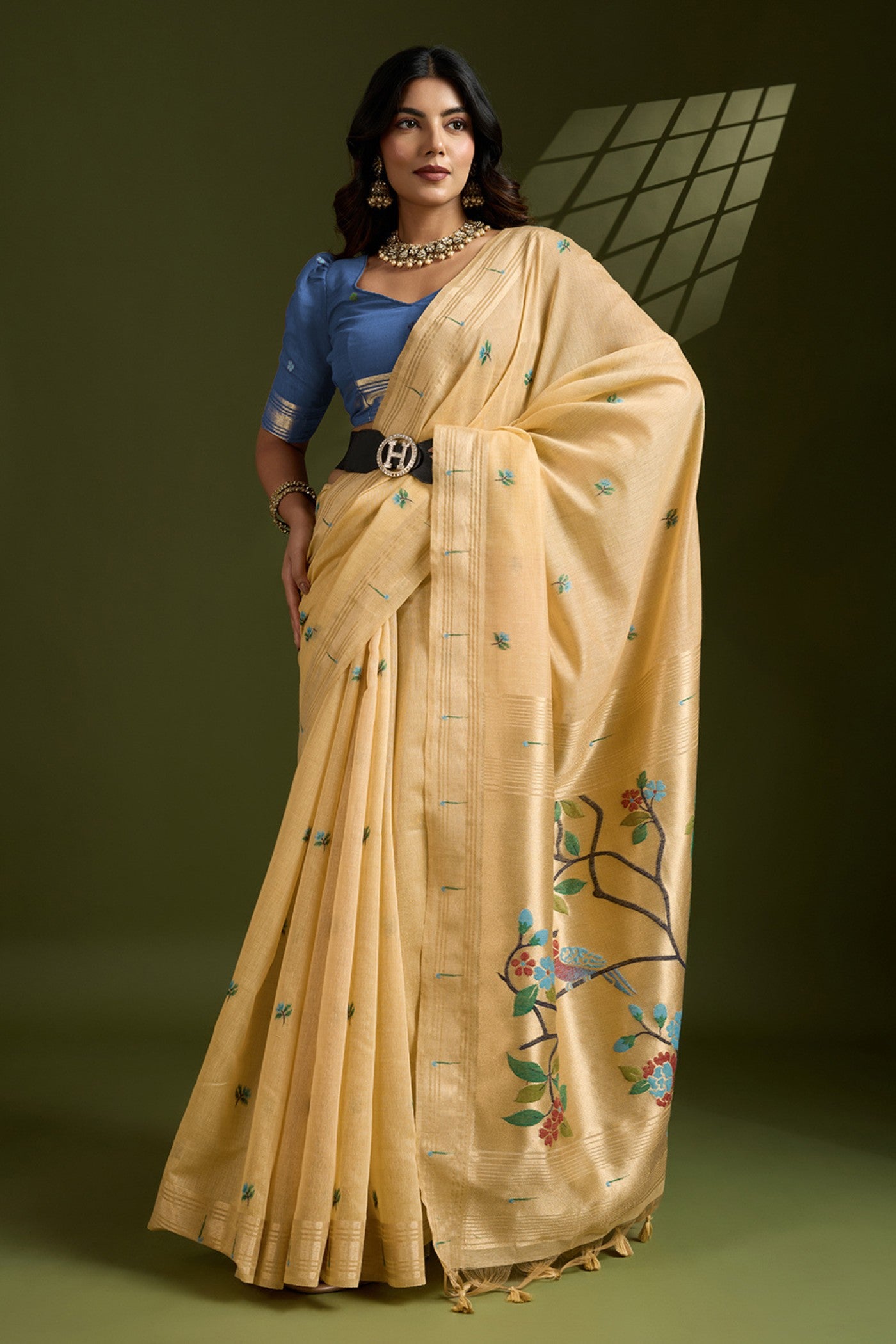 Buy MySilkLove Mellow Yellow Woven Muga Cotton Paithani Saree Online