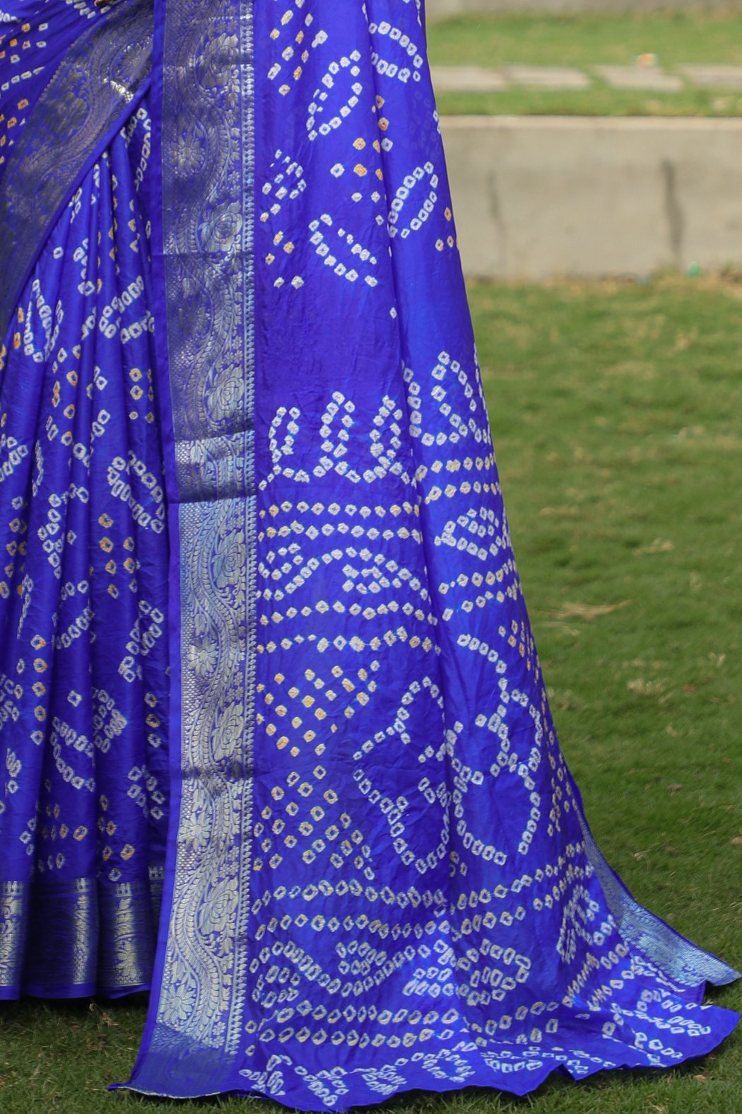 Buy MySilkLove Cosmic Cobalt Blue Designer Bandhani Printed Saree Online