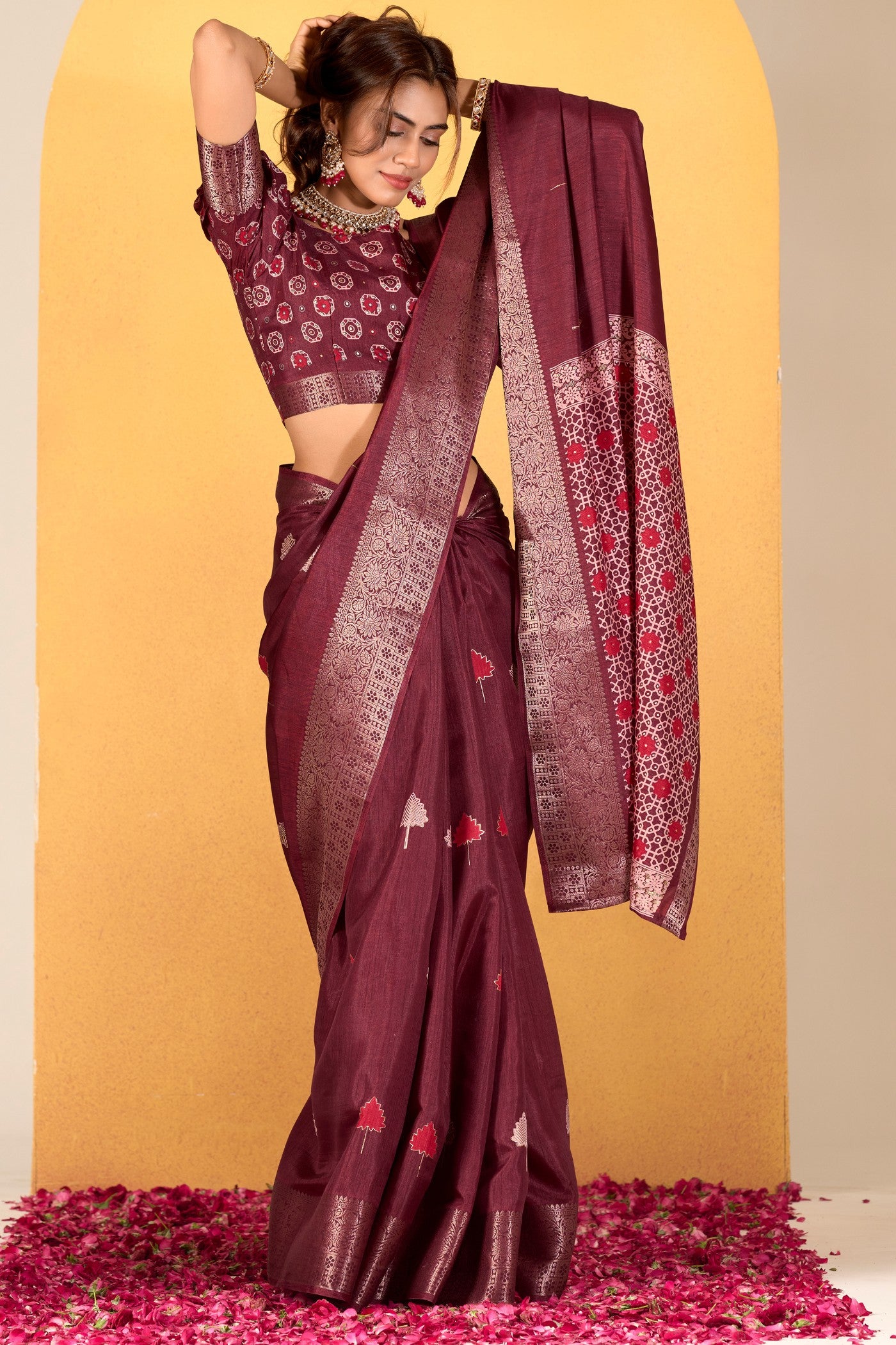 Buy MySilkLove Glossy Maroon Woven Dola Silk Saree Online