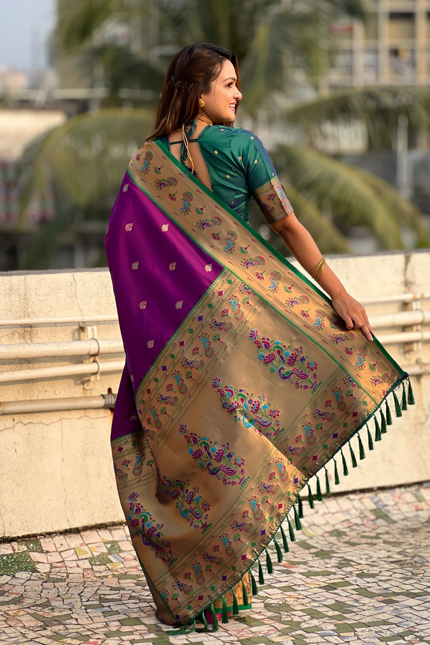 Buy MySilkLove Midnight Pearl Purple Lotus Paithani Saree Online