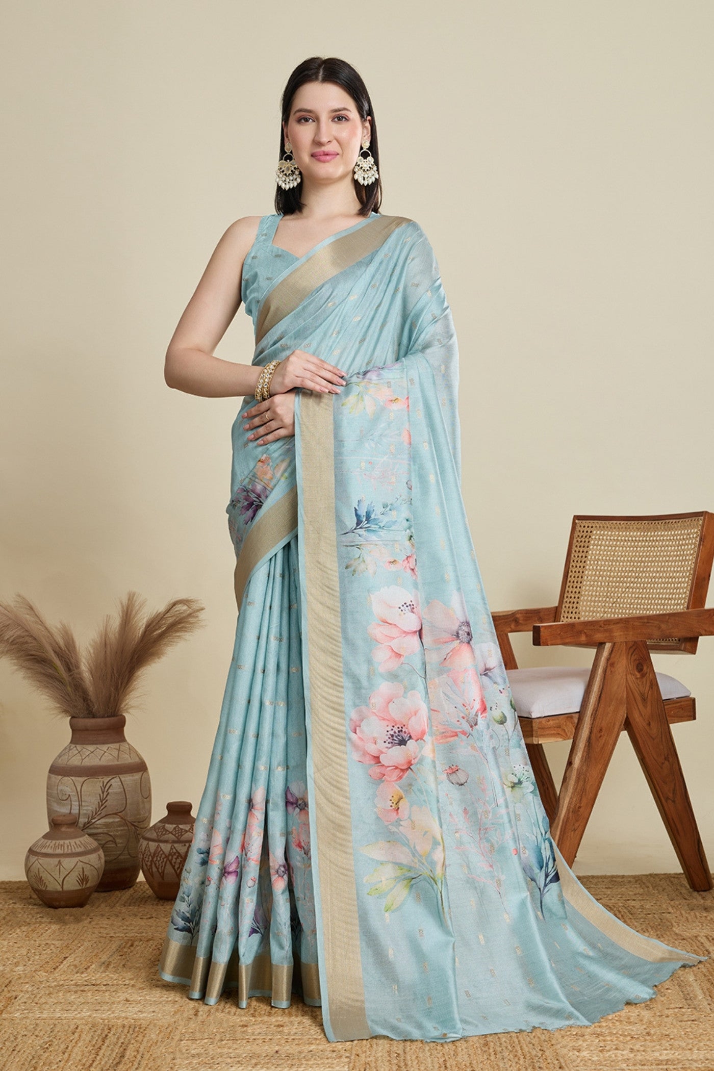 Buy MySilkLove Sky Blue Woven Cotton Saree Online