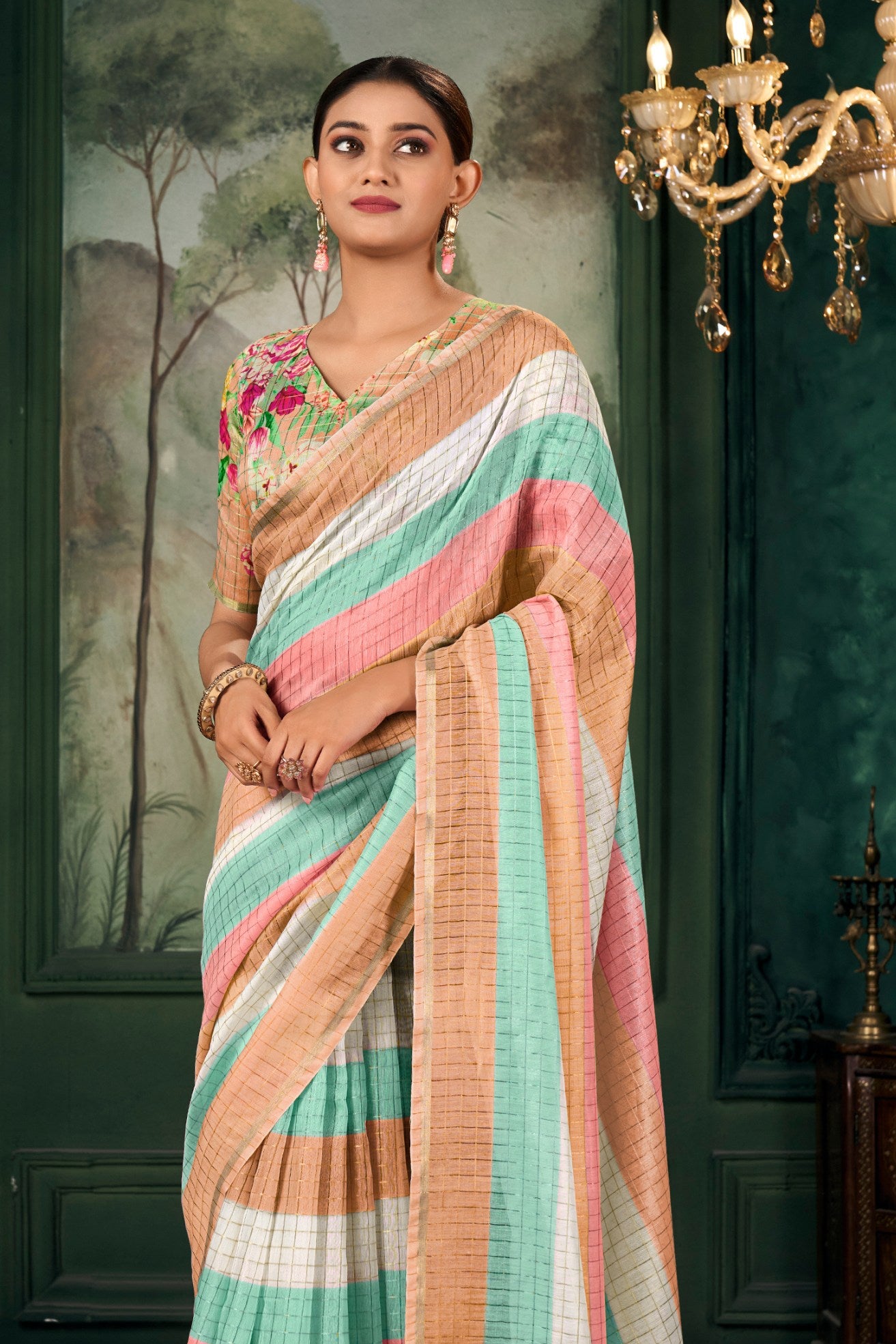 Buy MySilkLove Tumbleweed Orange Chanderi Linen Saree Online