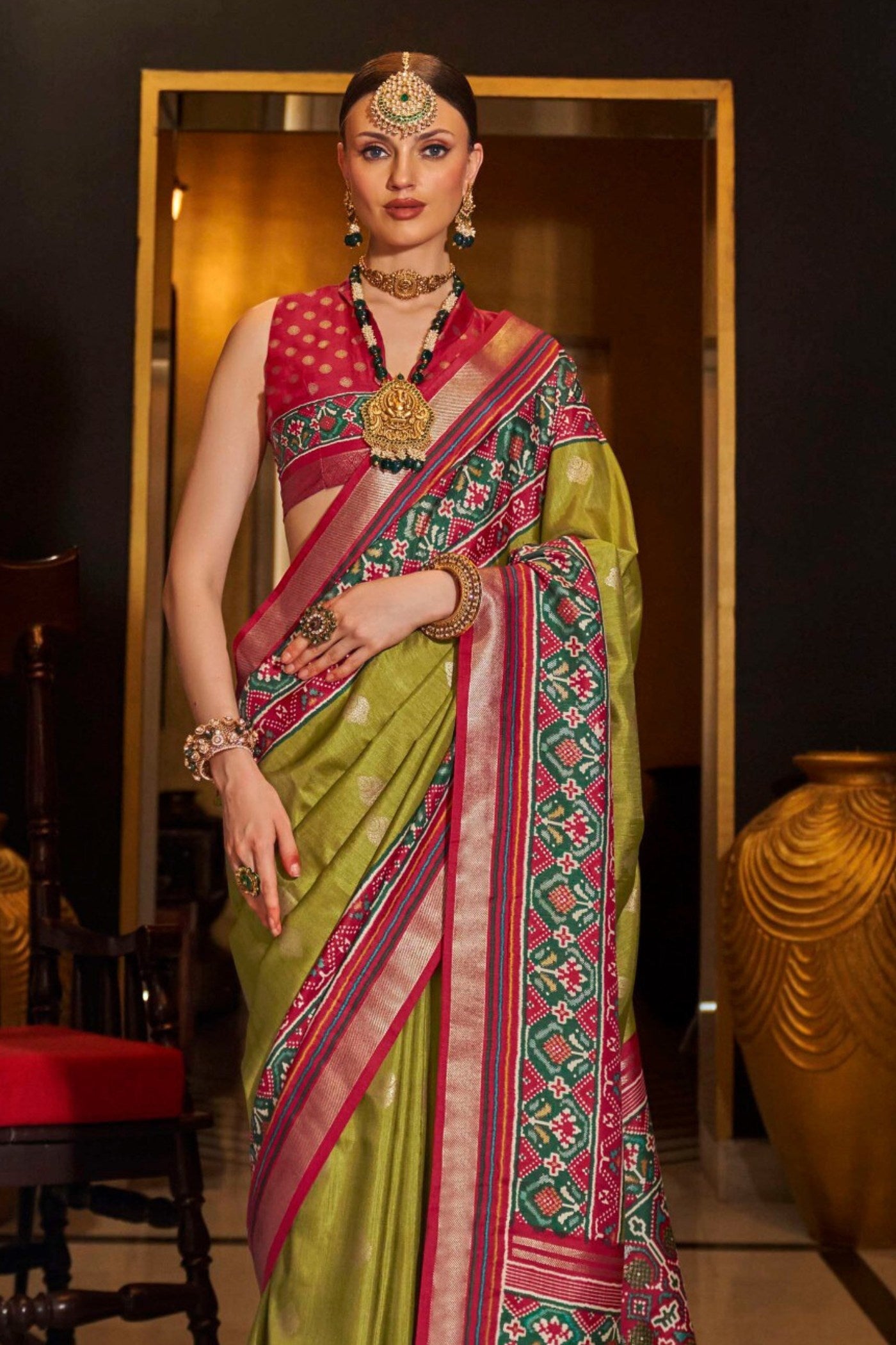 Buy MySilkLove Metallic Sunburst Green Printed Patola Saree Online