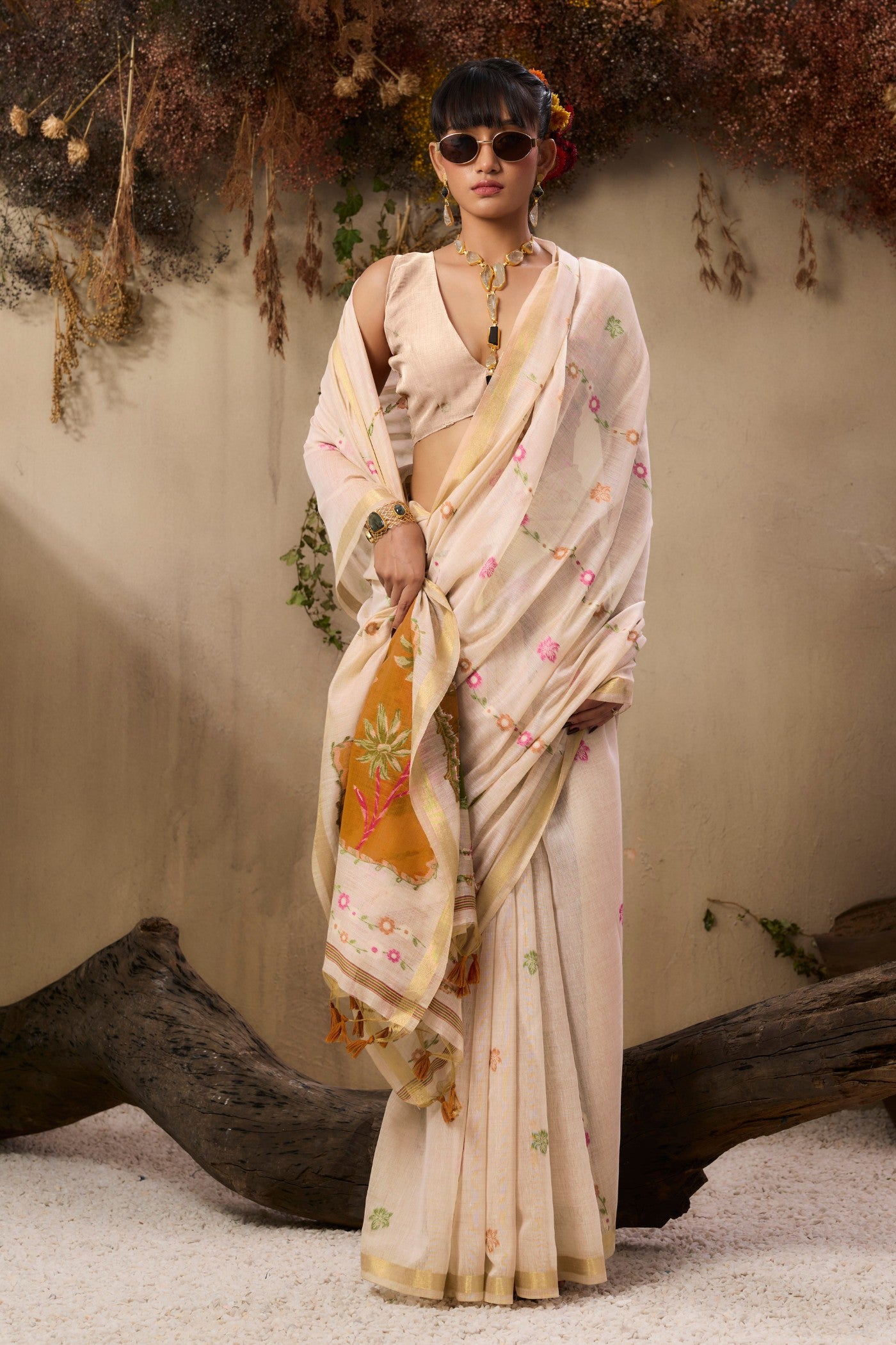 Buy MySilkLove Coconut Cream Handloom Muga Cotton Saree Online