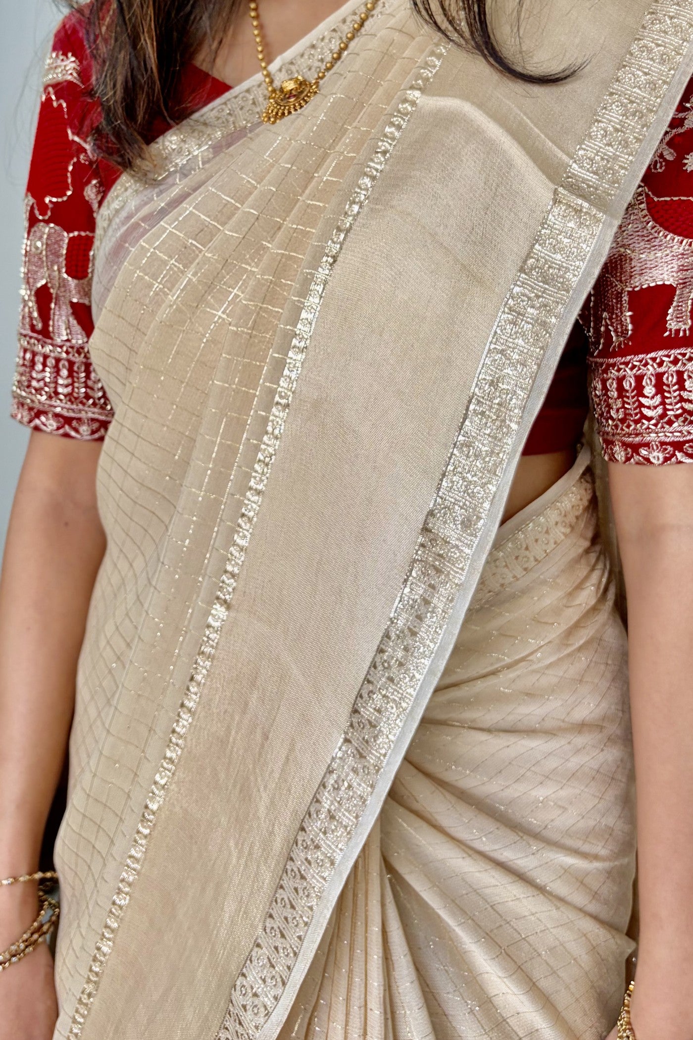 Buy MySilkLove Pearly Cream Georgette Partywear Saree Online