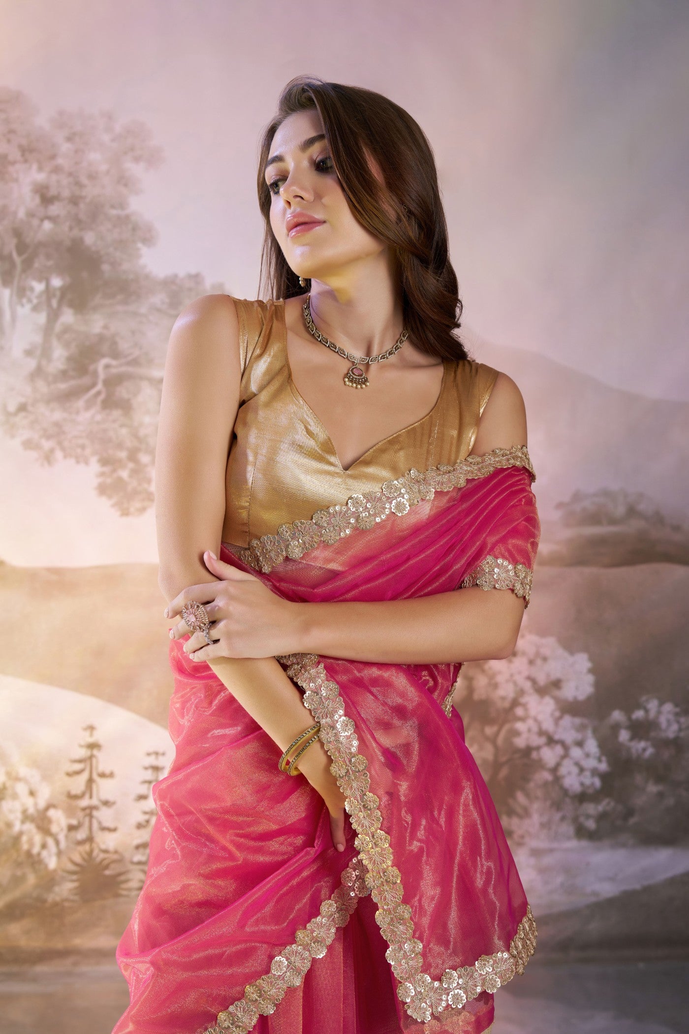 Buy MySilkLove Dusty Pink Partywear Net Saree Online