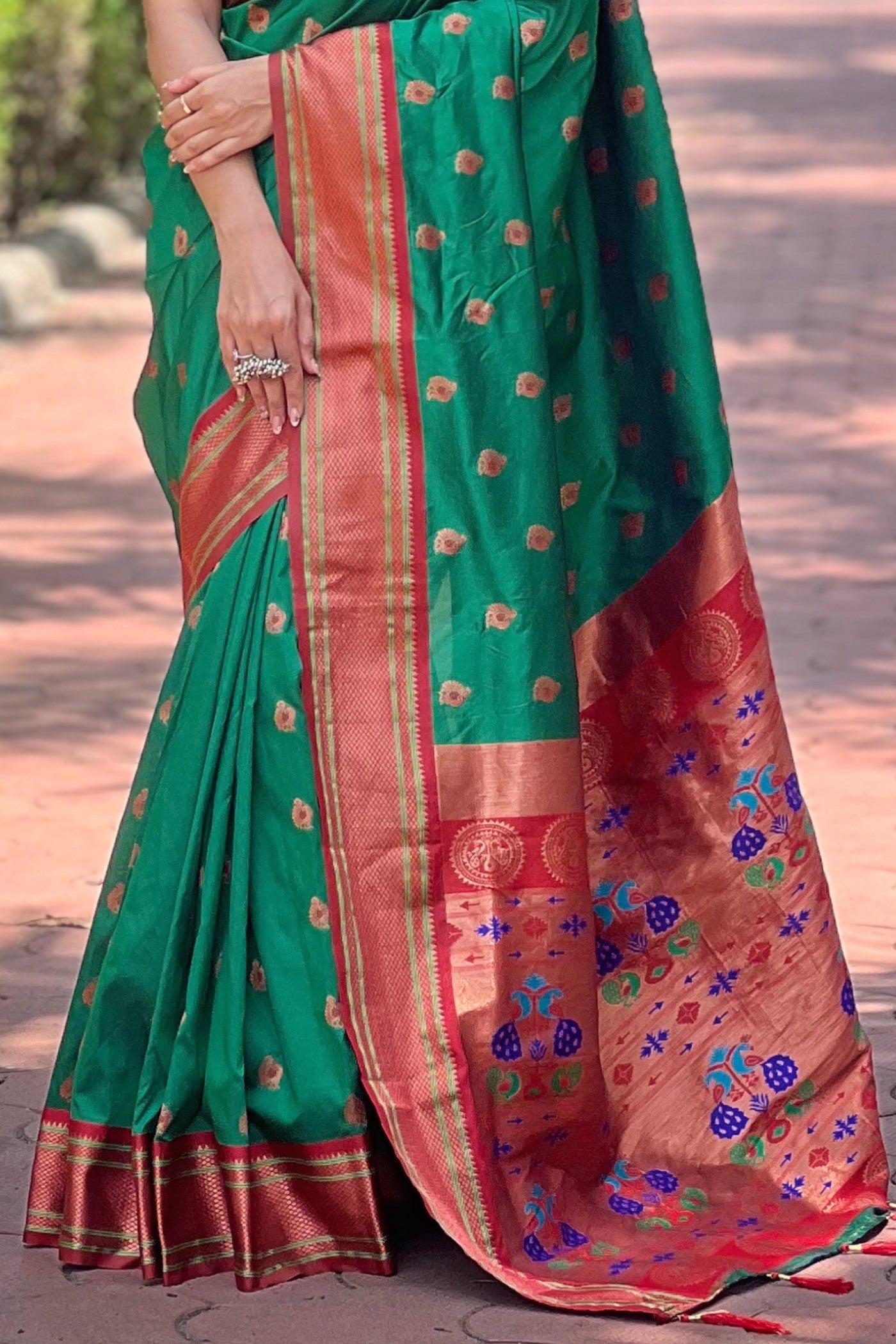 Buy MySilkLove Rain Forest Green Woven Paithani Saree Online