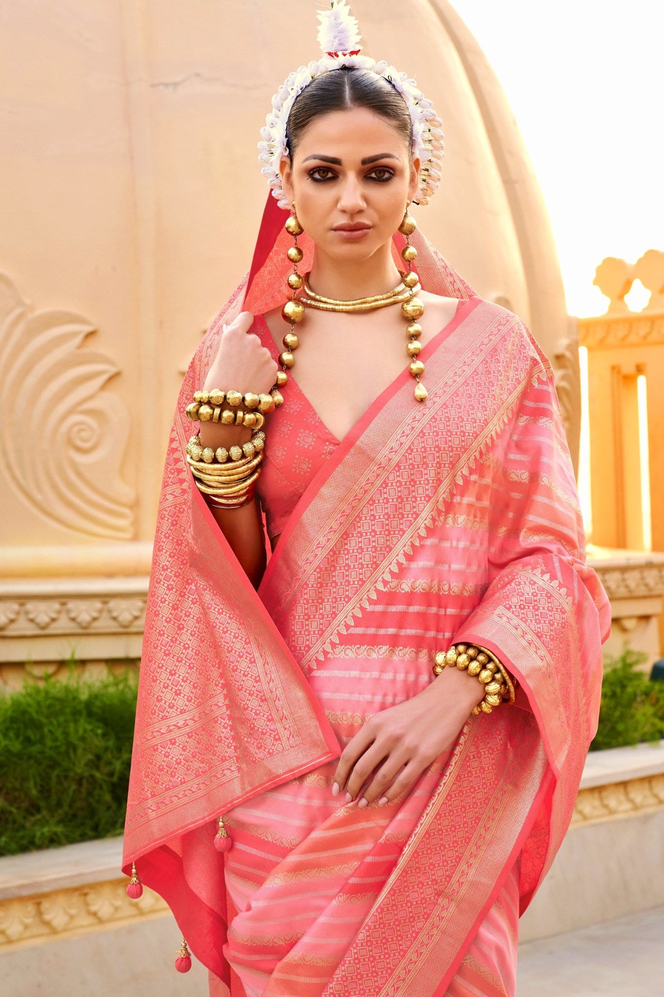 Buy MySilkLove Cornflower Pink Woven Patola Printed Silk Saree Online