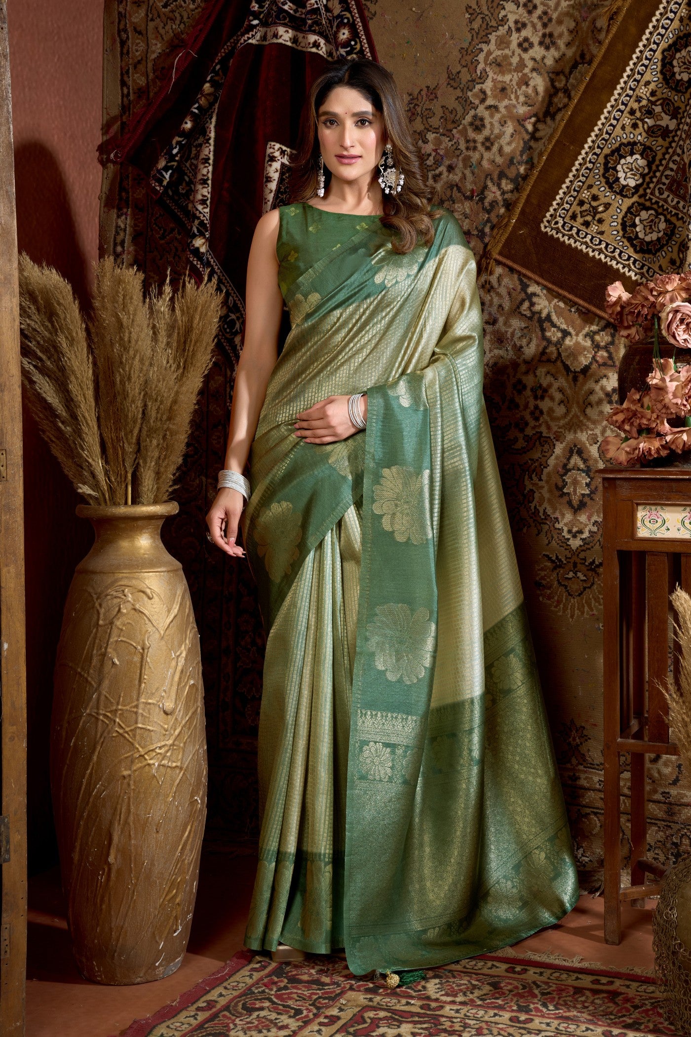 Buy MySilkLove Green Spring Banarasi Soft Silk Saree Online