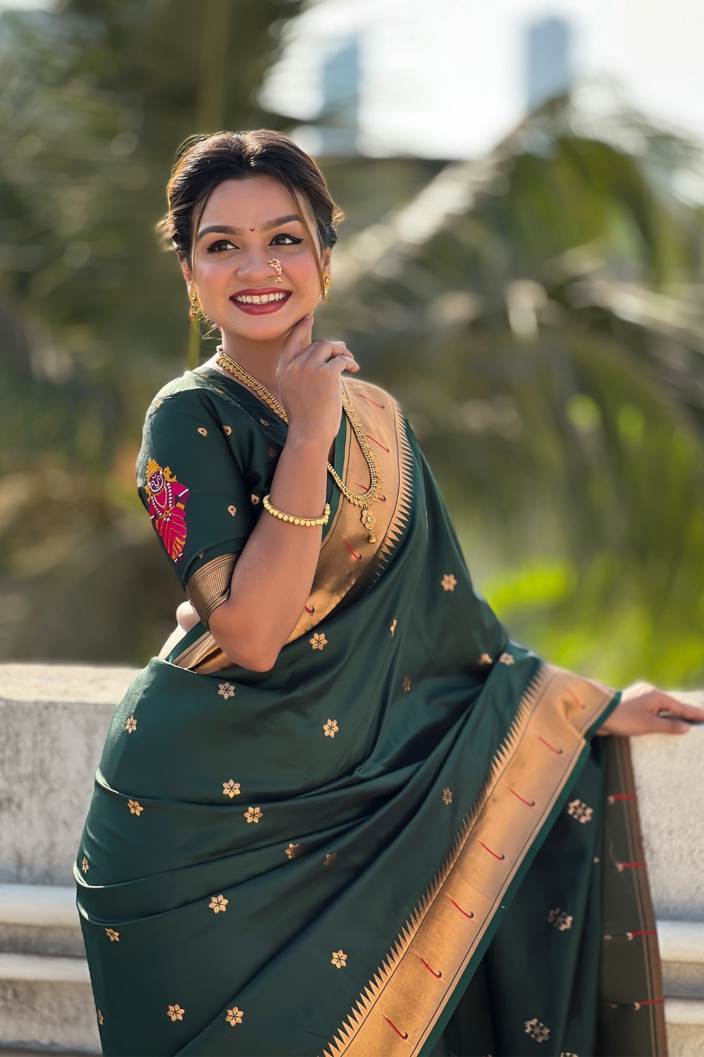 Buy MySilkLove Racing Green Woven Paithani Saree Online