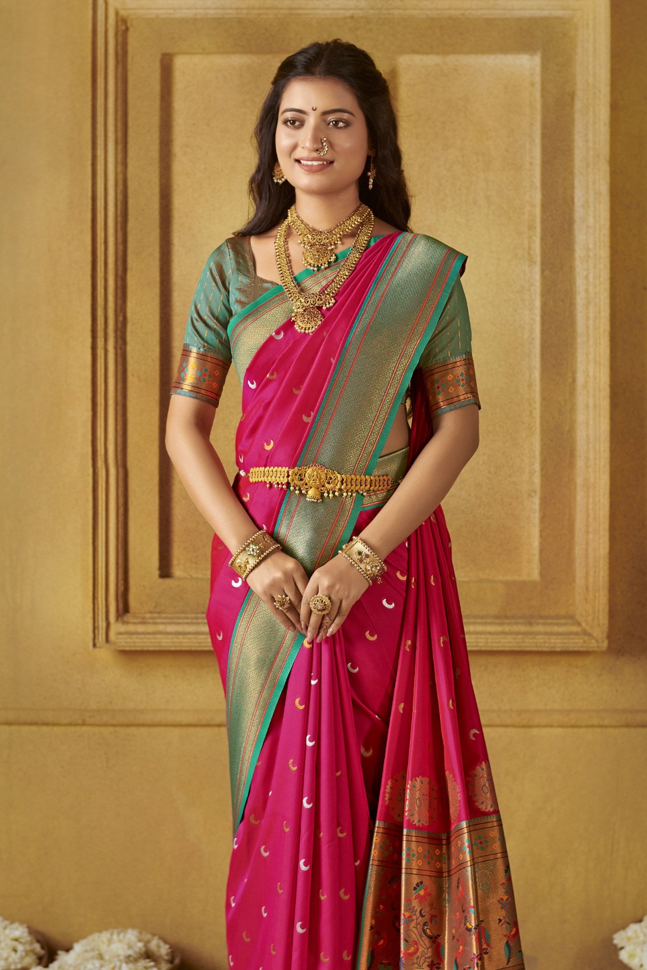 Buy MySilkLove Cherrywood Pink Woven Paithani Saree Online