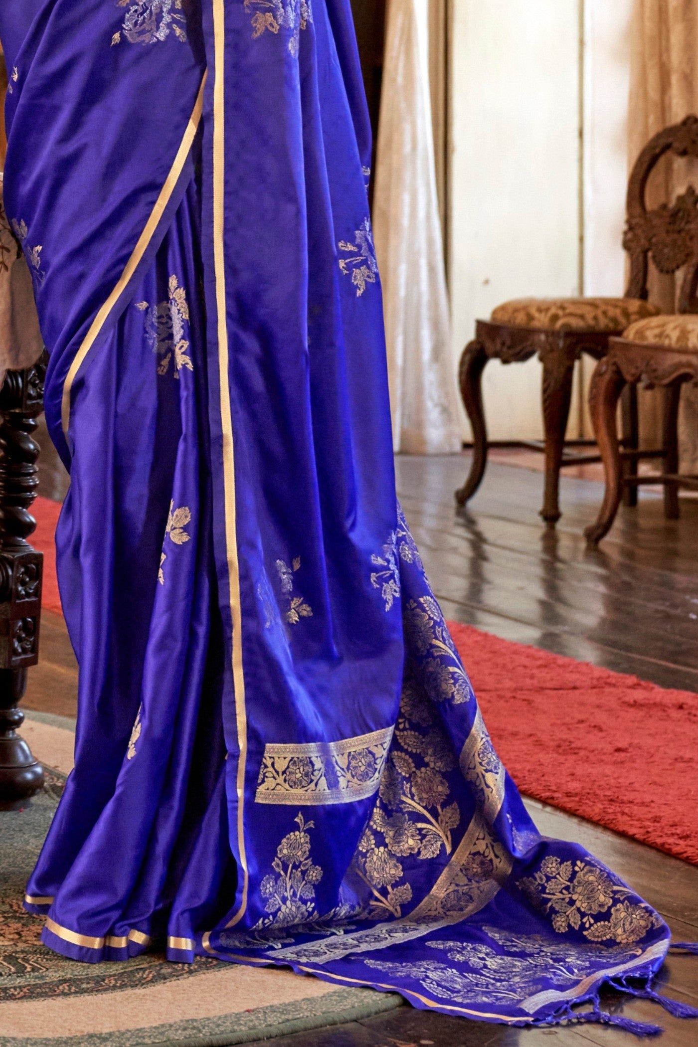 Buy MySilkLove Ultramarine Blue Banarasi Satin Saree Online