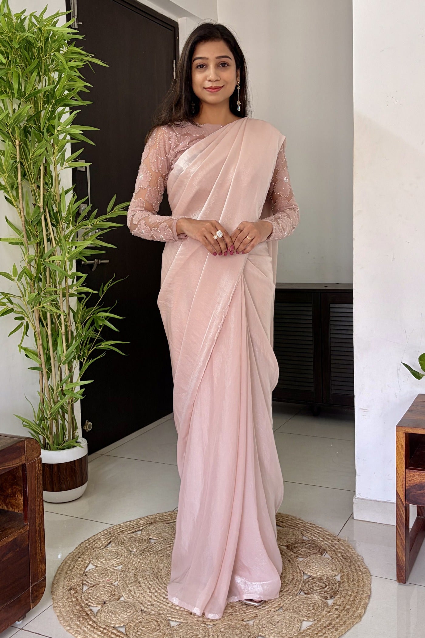 Buy MySilkLove Diamond Pink Designer Partywear Saree with Floral Blouse Online