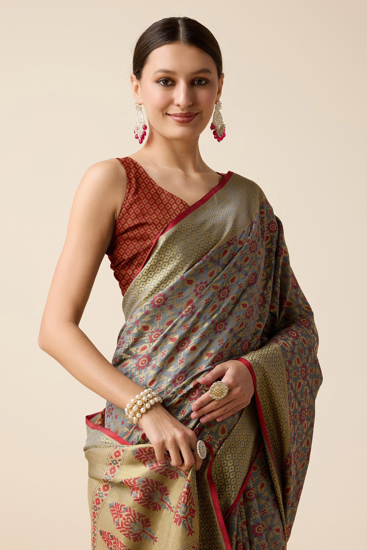MySilkLove Gunmetal Grey Zari Woven Banarasi Saree