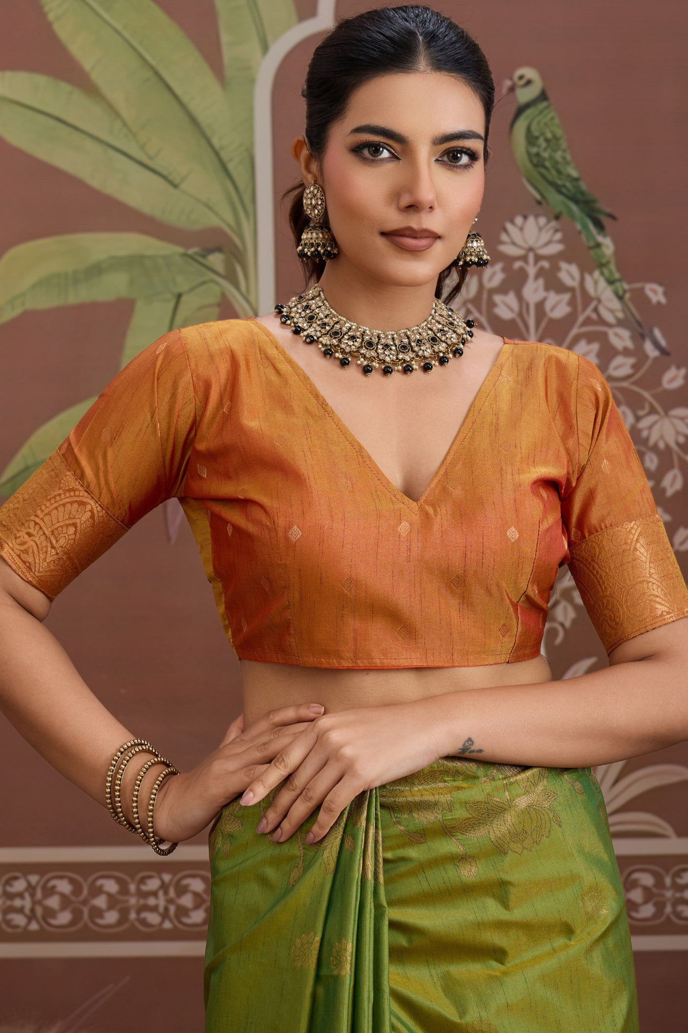 Buy MySilkLove Charteuse Green Banarasi Handloom Tussar Saree Online