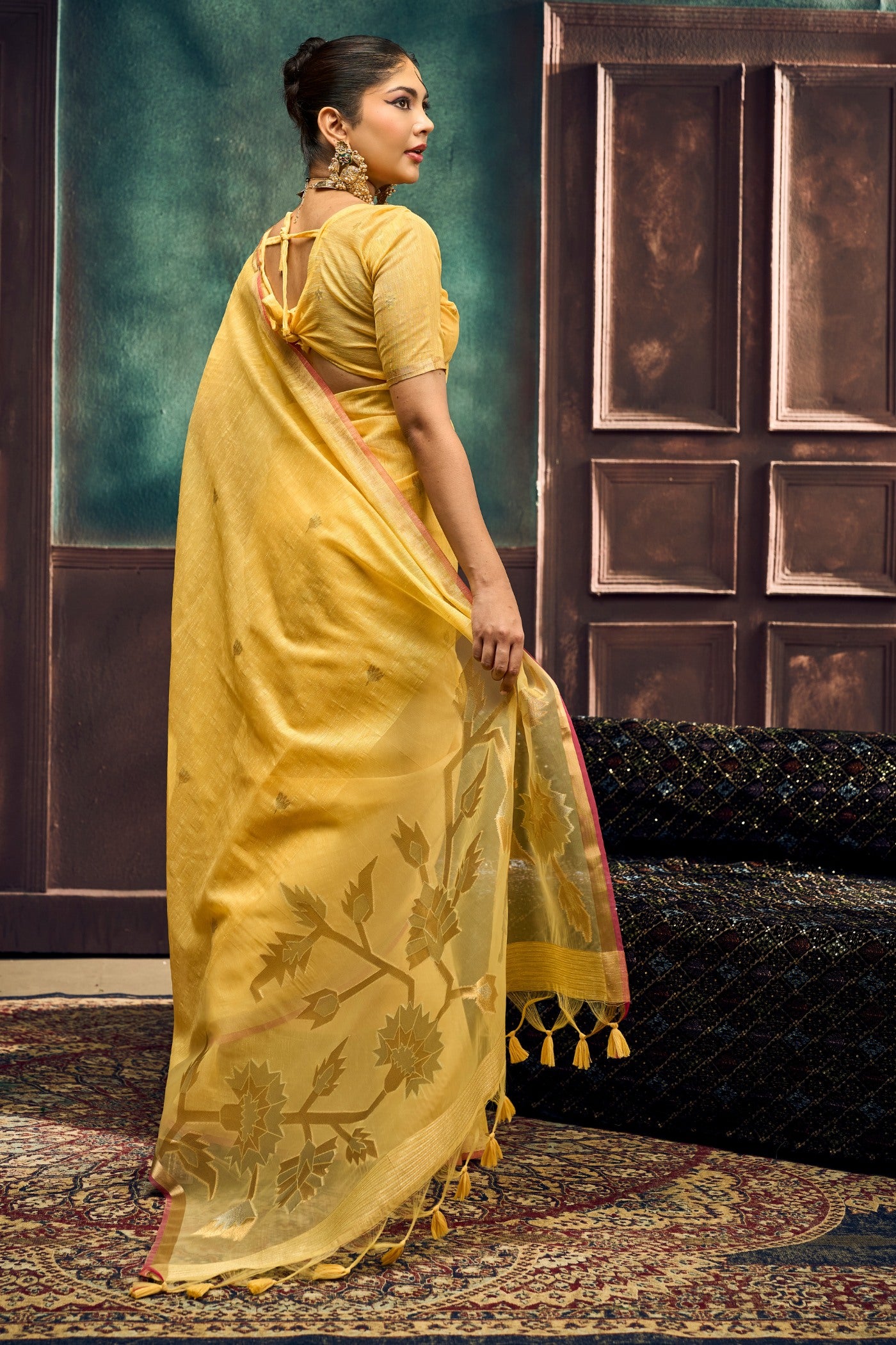 Buy MySilkLove Turmeric Yellow Munga Handloom Cotton Saree Online