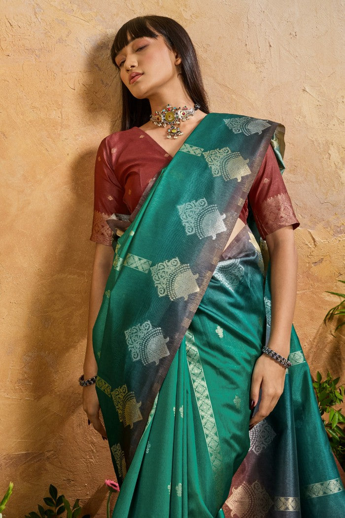 MySilkLove Teal Green Banarasi Handloom Saree