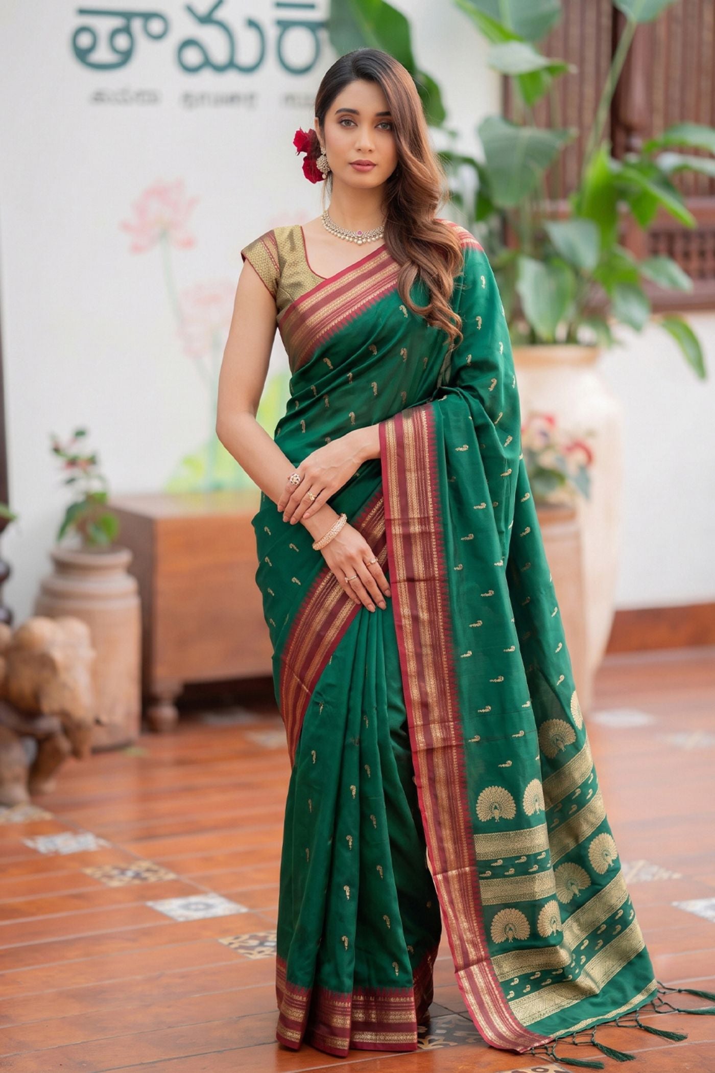 Buy MySilkLove Leaf Green Banarasi Woven Soft Silk Saree Online