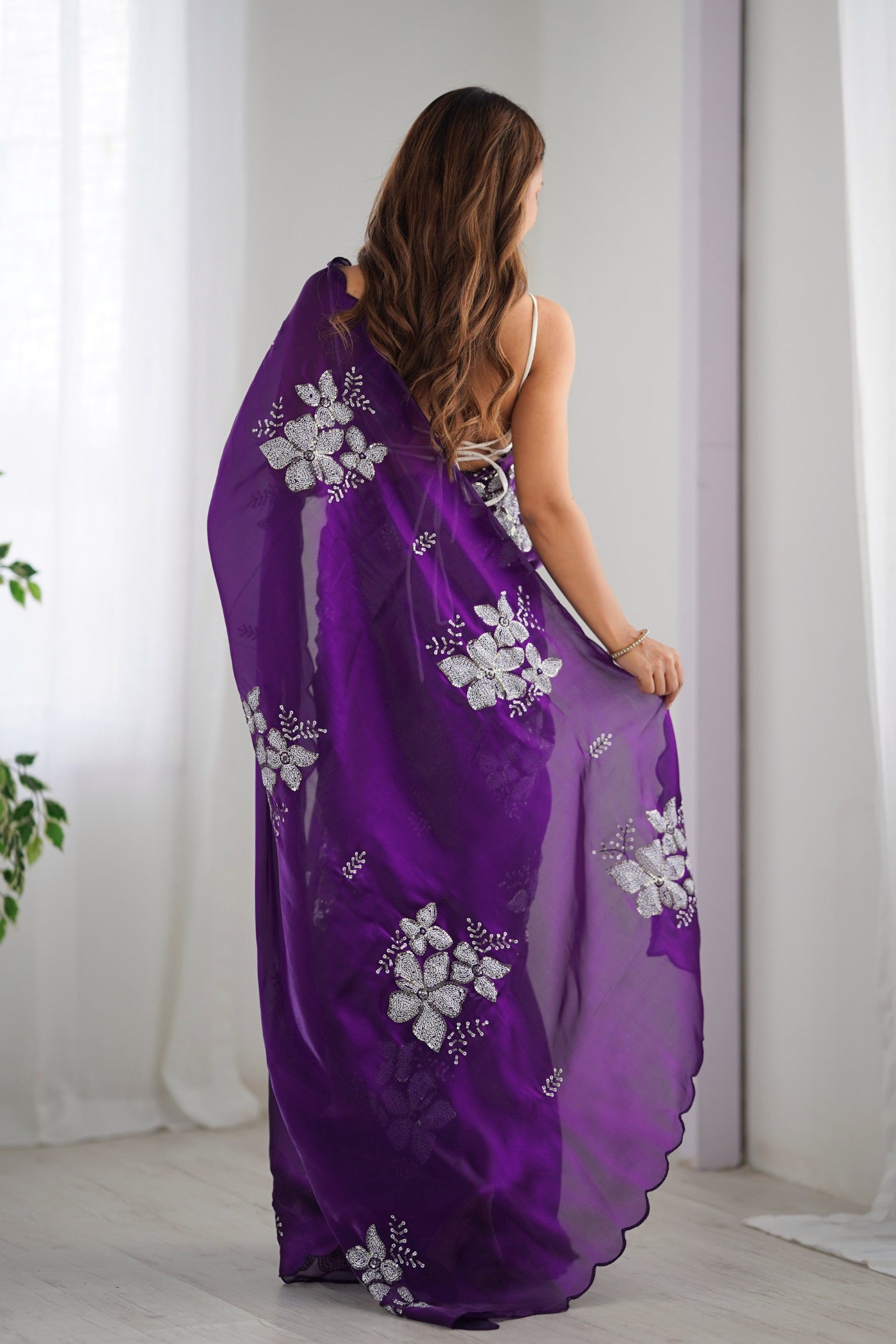 Buy MySilkLove Dew Berry Purple Floral Partywear Saree Online