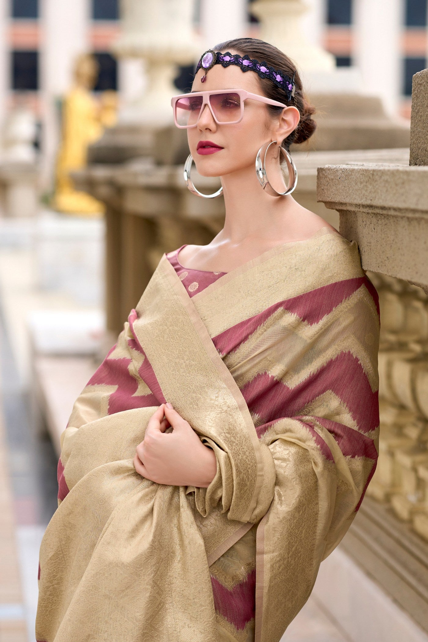 MySilkLove Coral Tree Brown Woven Linen Cotton Saree