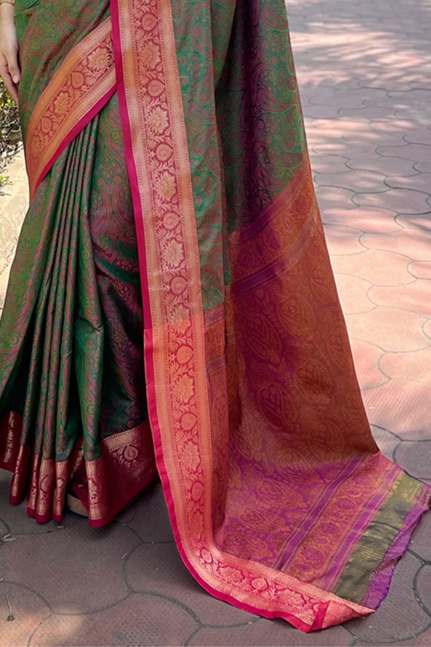 Buy MySilkLove Hemlock Green Woven Banarasi Saree Online