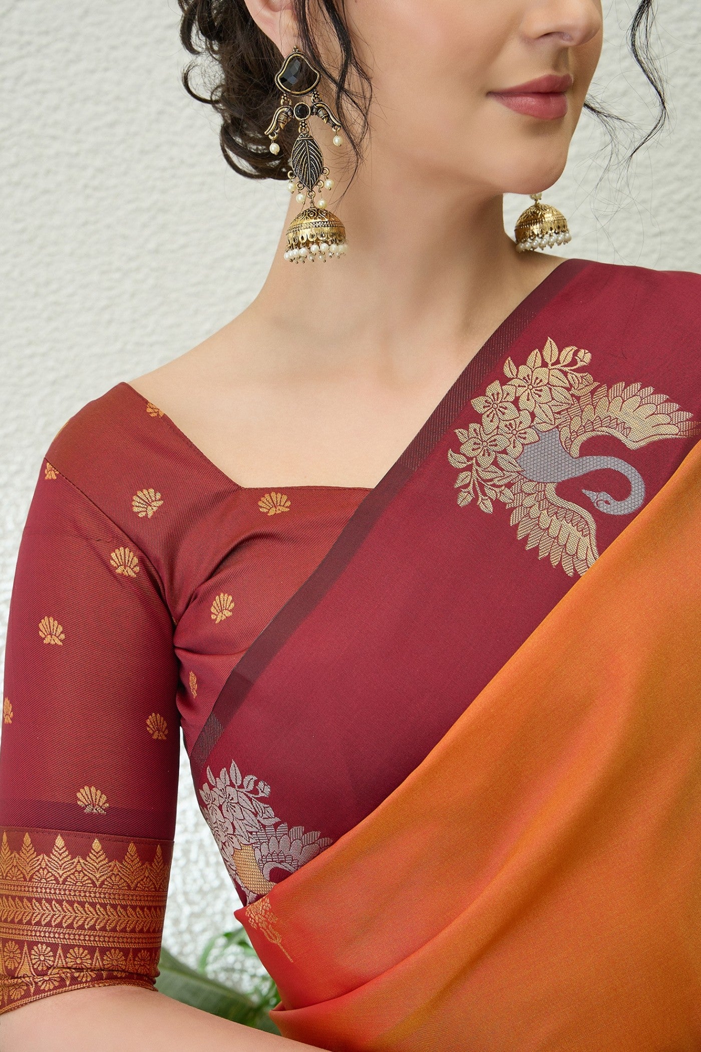 Buy MySilkLove Melon Orange Banarasi Handloom Soft Silk Saree Online