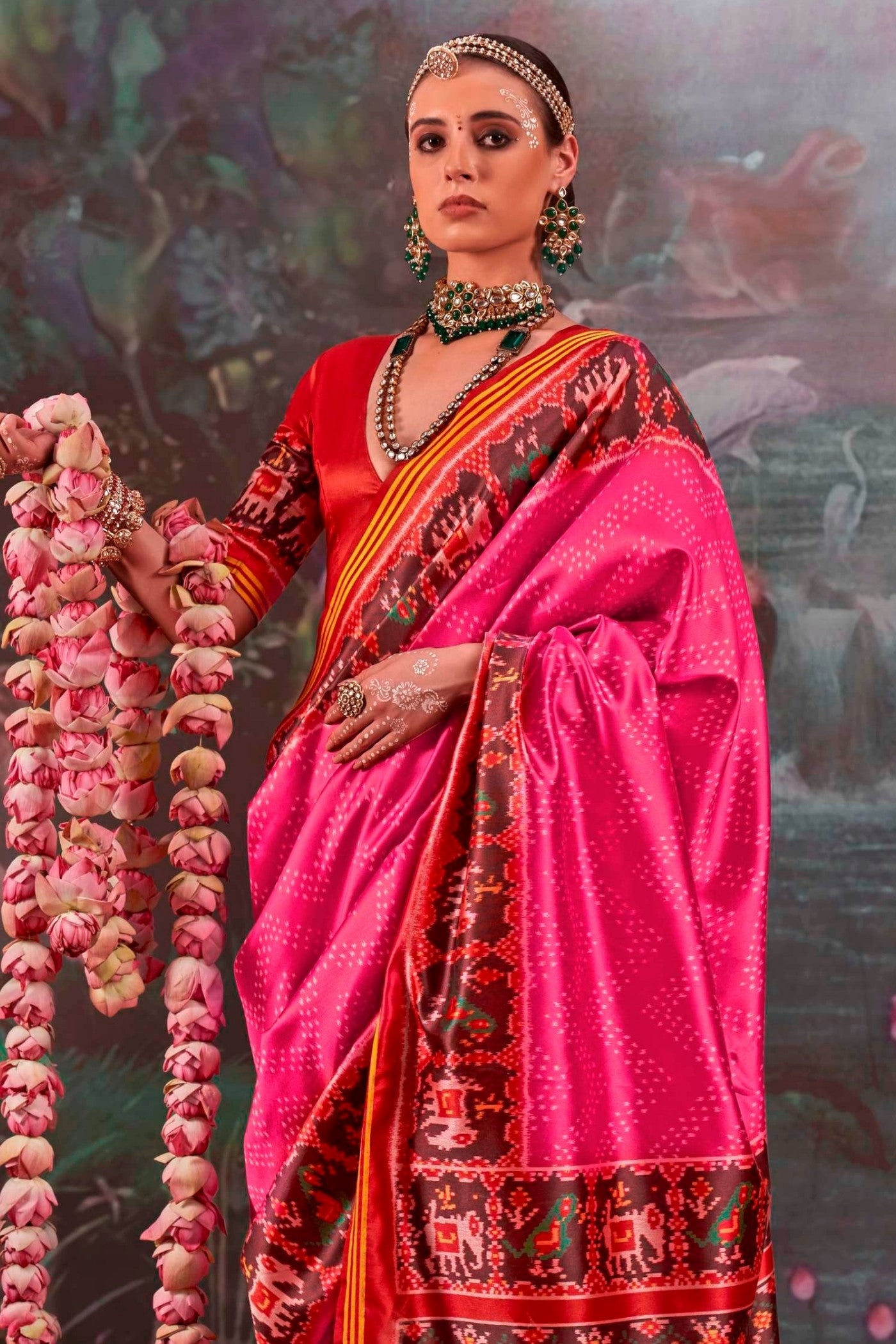 Buy MySilkLove Lotus Pink Printed Patola Saree Online