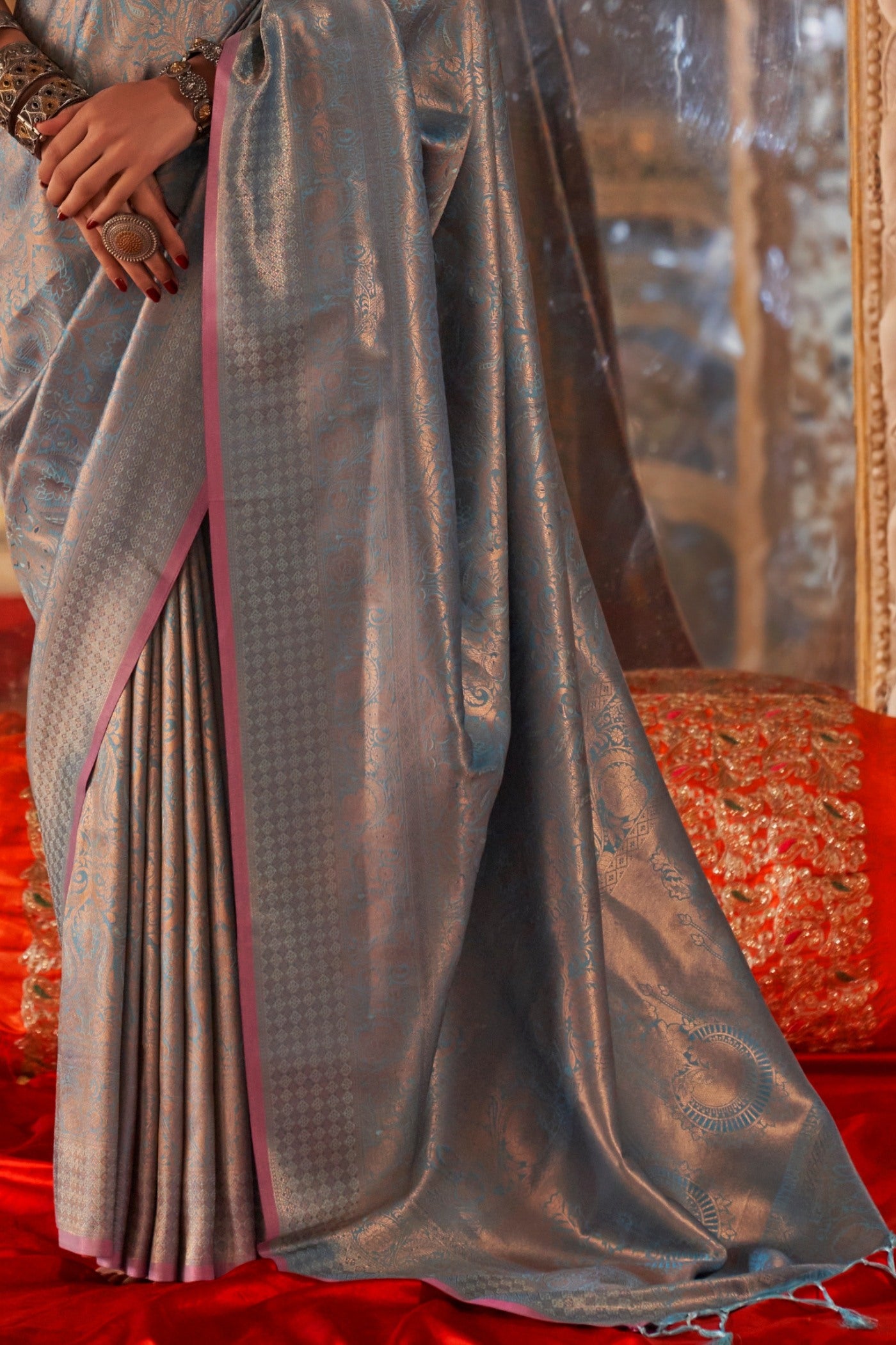 Buy MySilkLove Cubs Blue Handloom Kanjivaram Saree Online