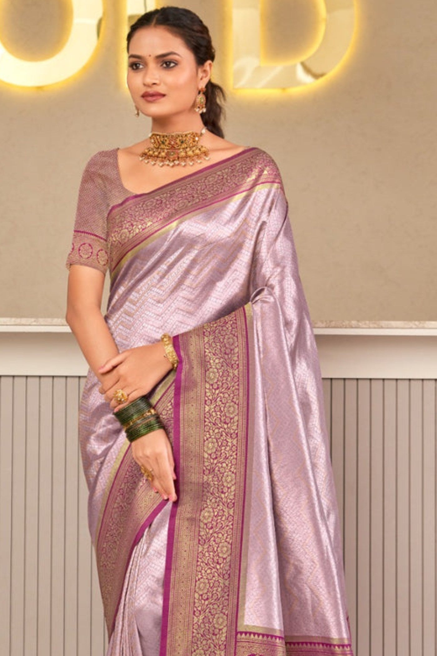 MySilkLove Bush Purple Zari Woven Kanjivaram Saree