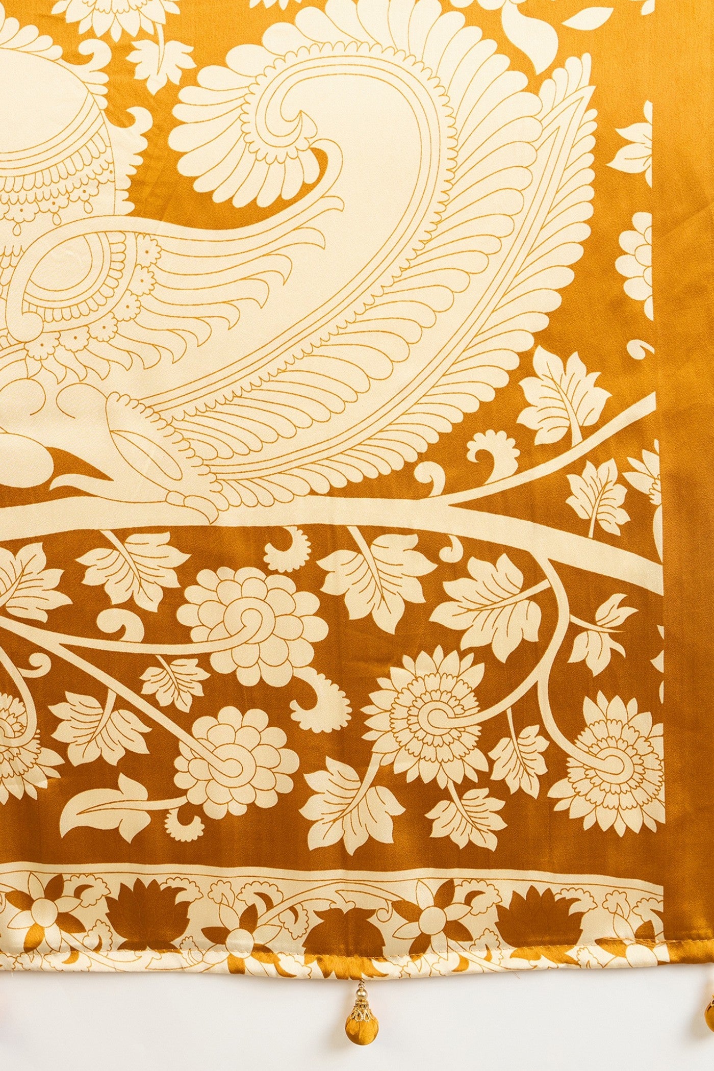 Buy MySilkLove Pineapple Yellow Kalamkari Printed Satin Silk Saree Online