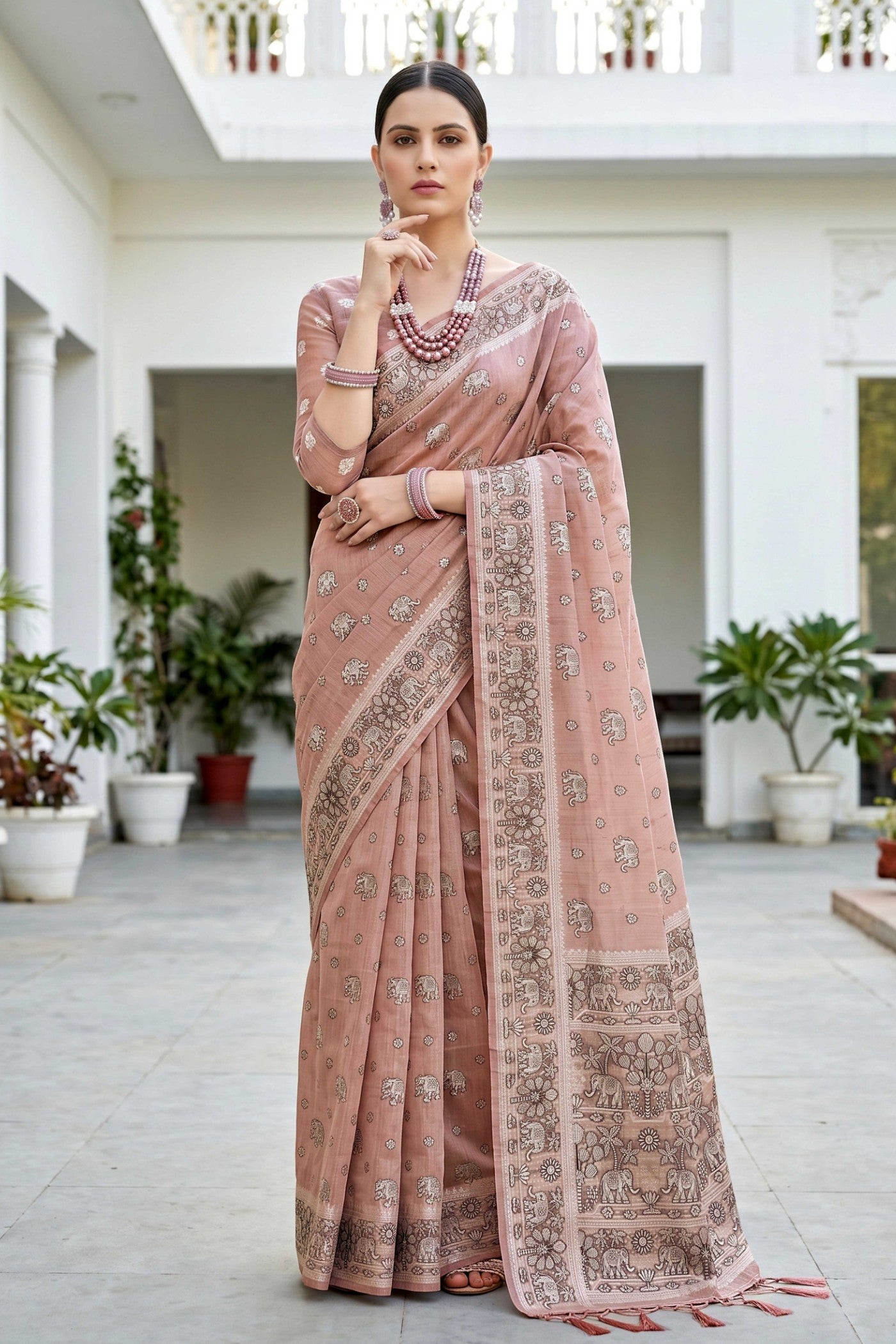 Buy MySilkLove Vibrant Peach Soft Cotton Printed Saree Online