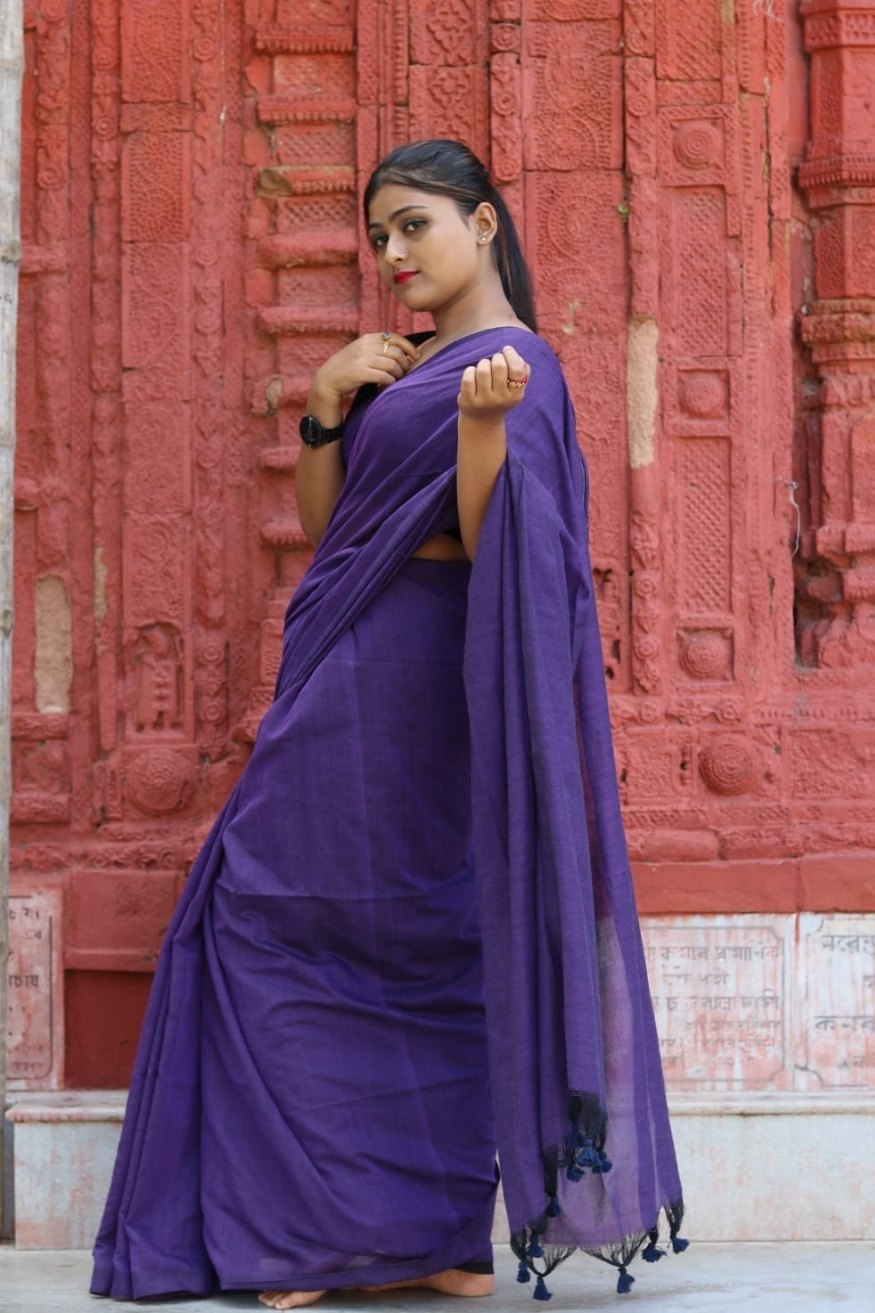 Buy MySilkLove Butterfly Bush Purple Mul Cotton Saree Online