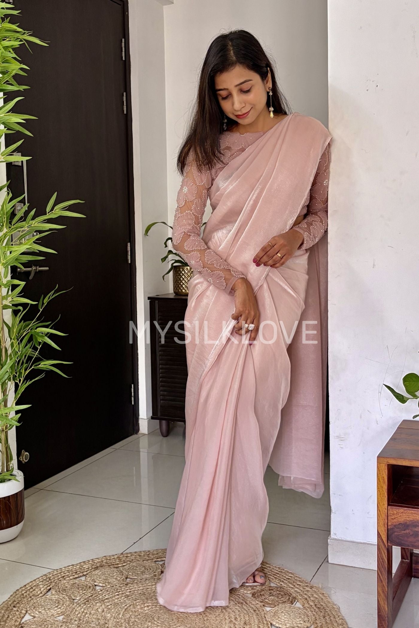 Buy MySilkLove Diamond Pink Designer Partywear Saree with Floral Blouse Online