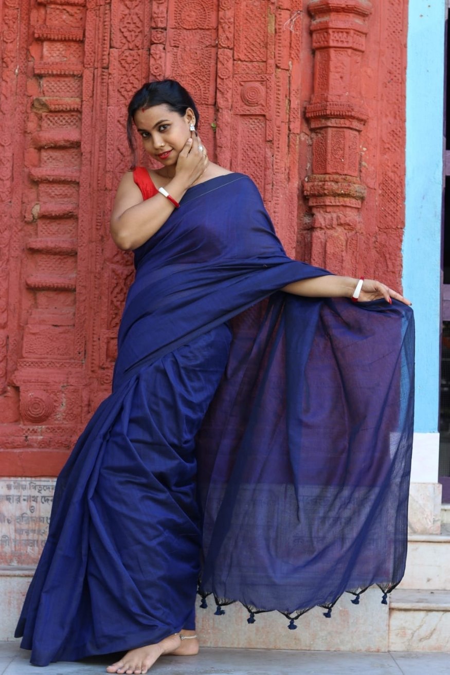 Buy MySilkLove Indigo Blue Mul Cotton Saree Online