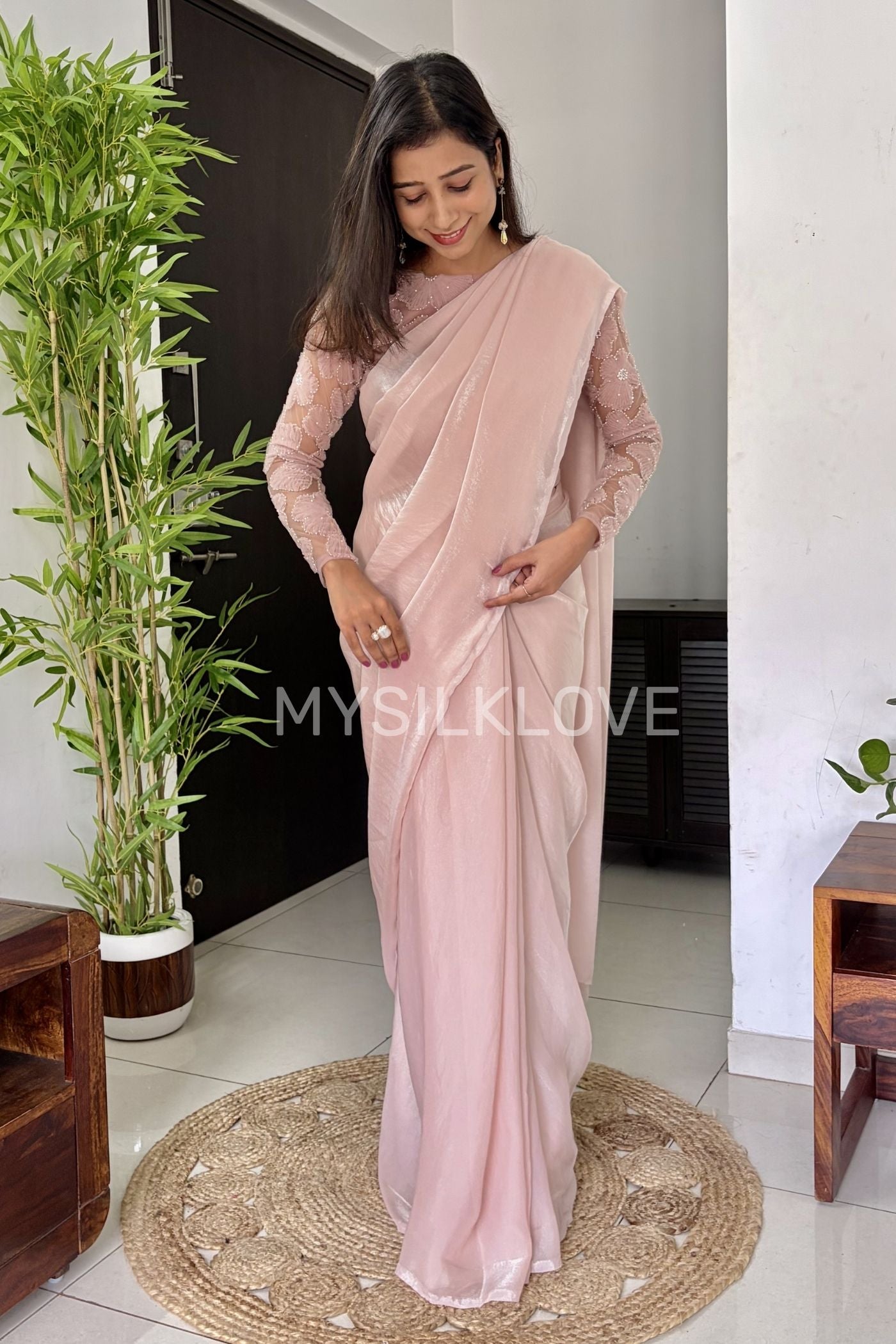 Buy MySilkLove Diamond Pink Designer Partywear Saree with Floral Blouse Online