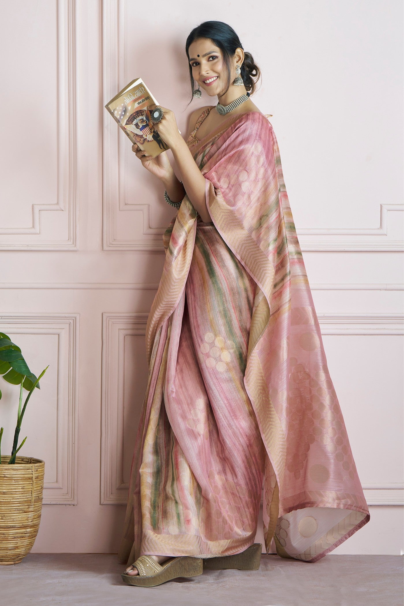 Buy MySilkLove Rodeo Dust Pink Handloom Khadi Silk Saree Online