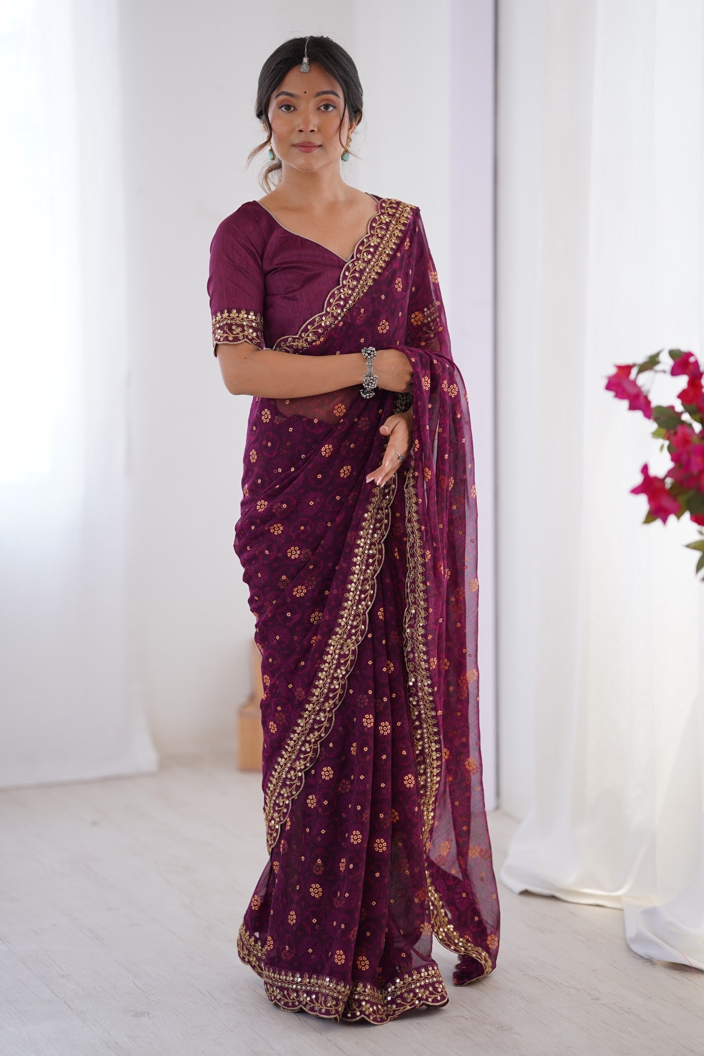 Buy MySilkLove Berry Purple Embroidery Georgette saree Online