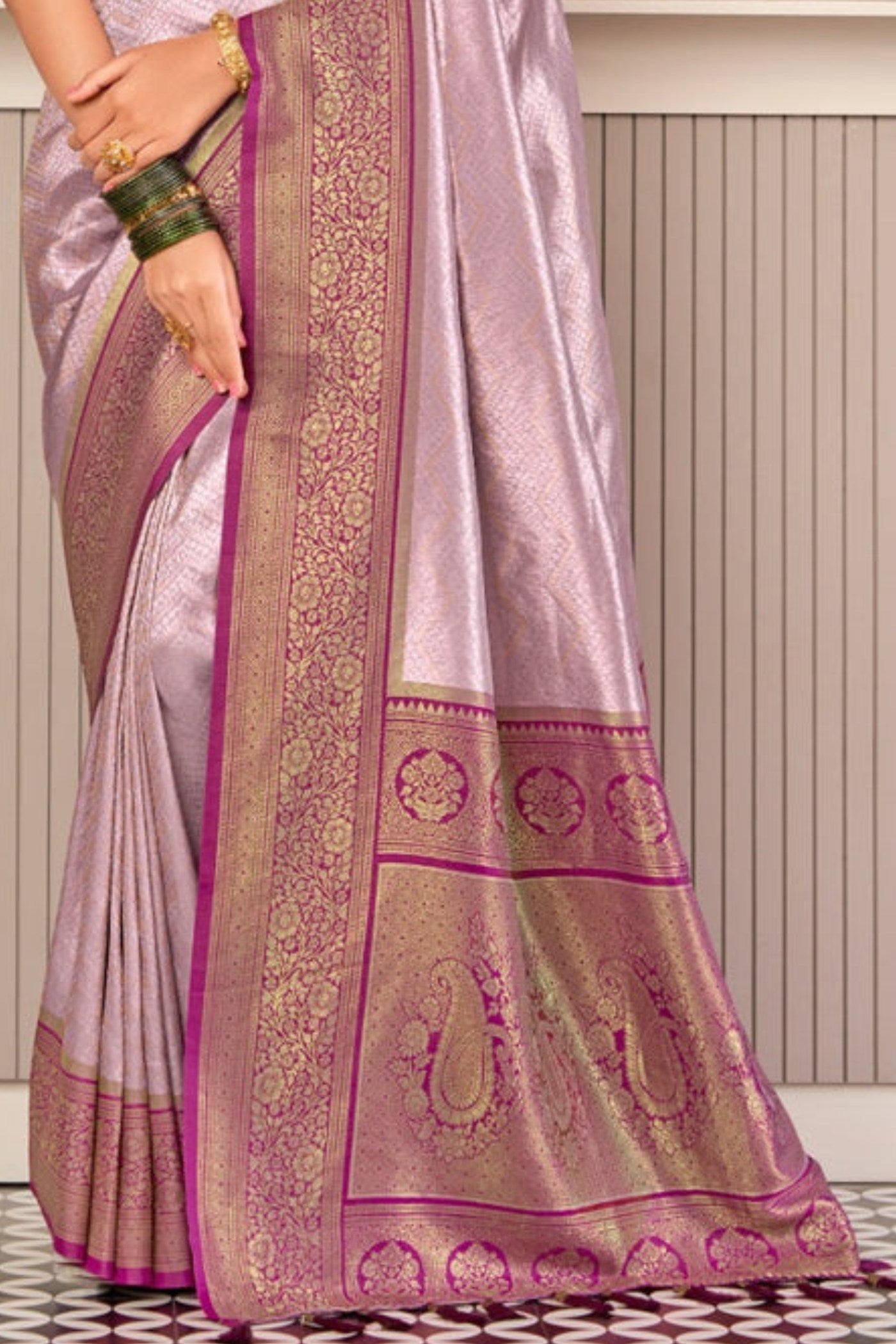 Buy MySilkLove Bush Purple Zari Woven Kanjivaram Saree Online