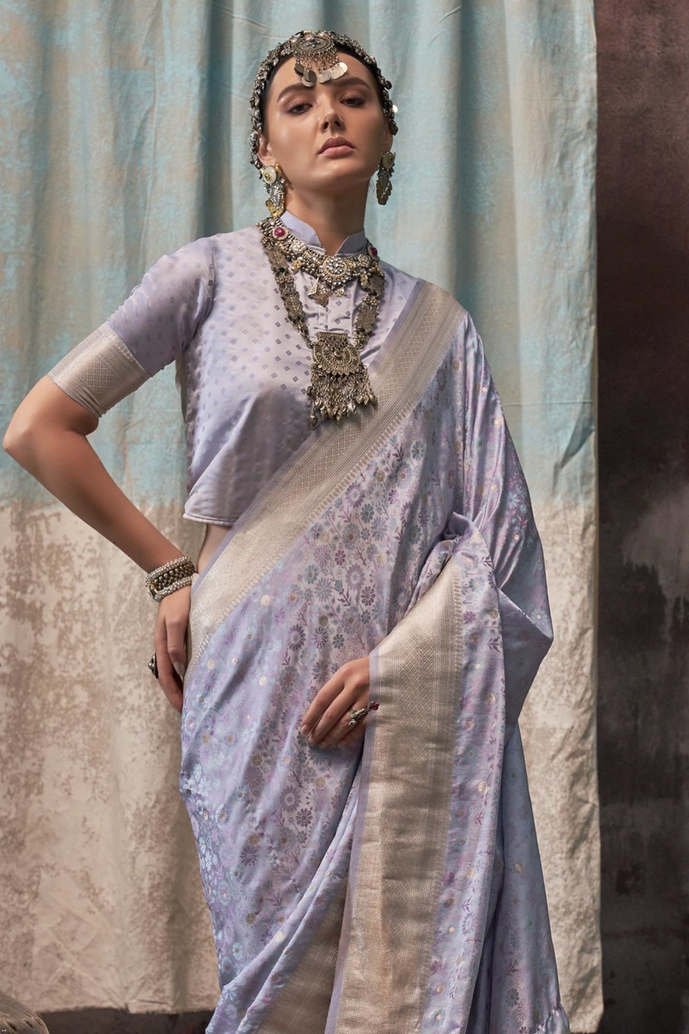 Buy MySilkLove Fedora Grey Banarasi Handloom Saree Online