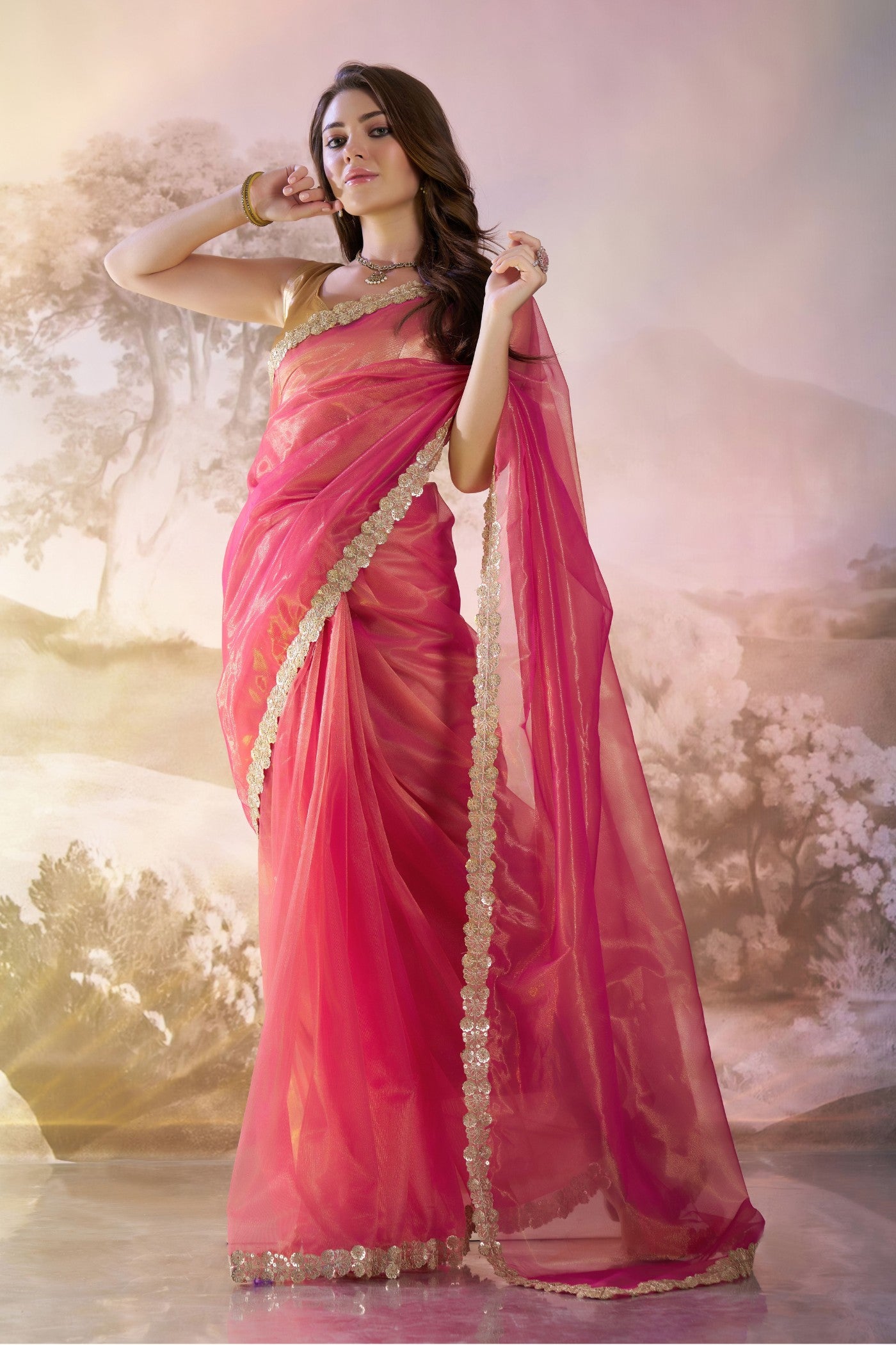 Buy MySilkLove Dusty Pink Partywear Net Saree Online