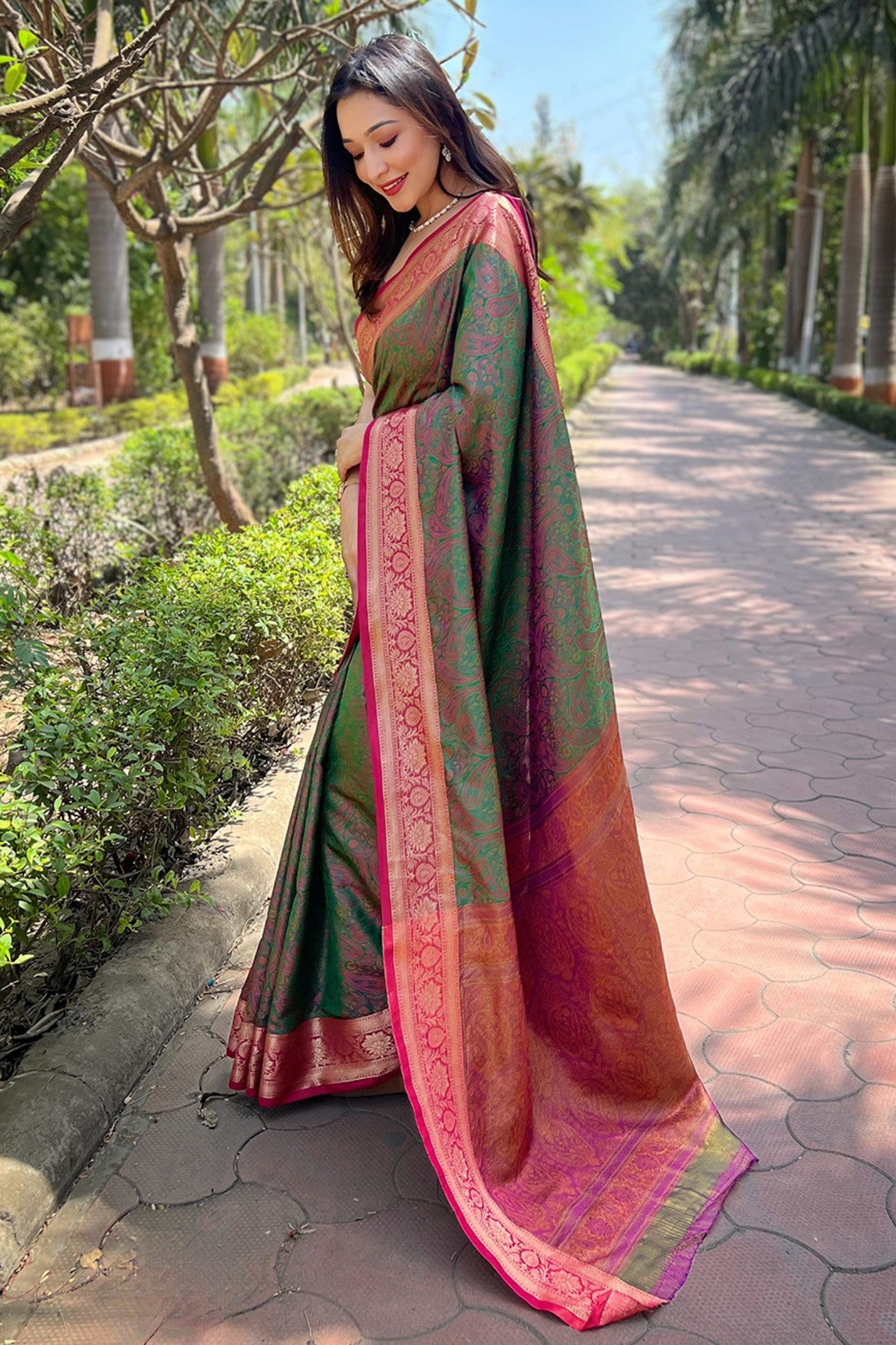 Buy MySilkLove Hemlock Green Woven Banarasi Saree Online