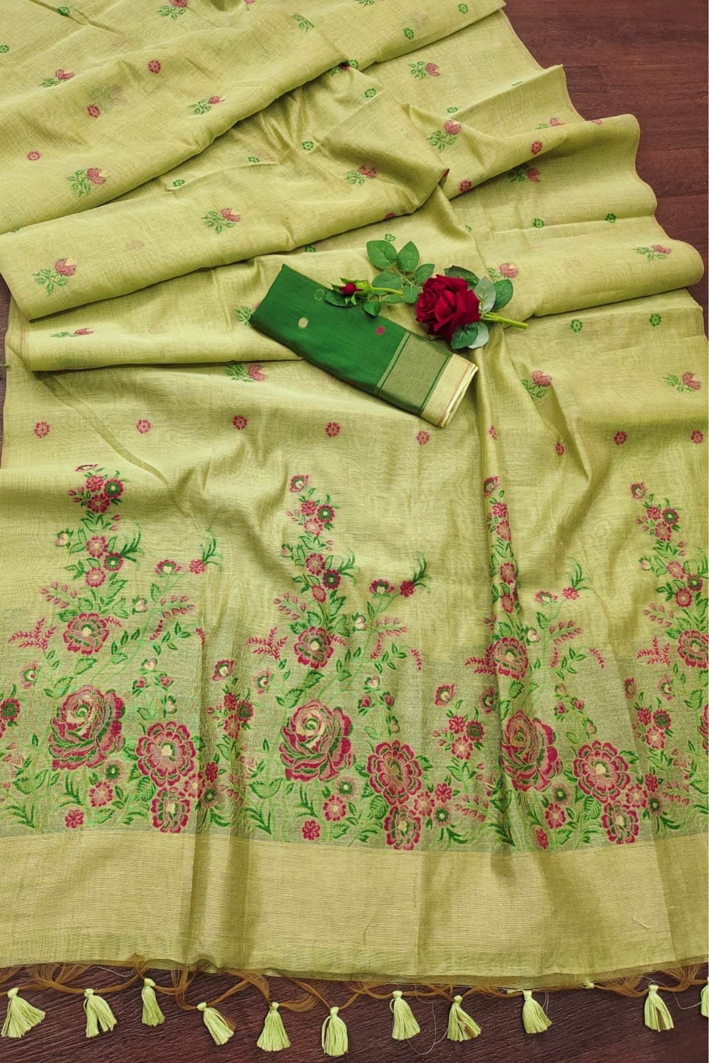 Buy MySilkLove Primrose Green Muga Cotton Saree Online