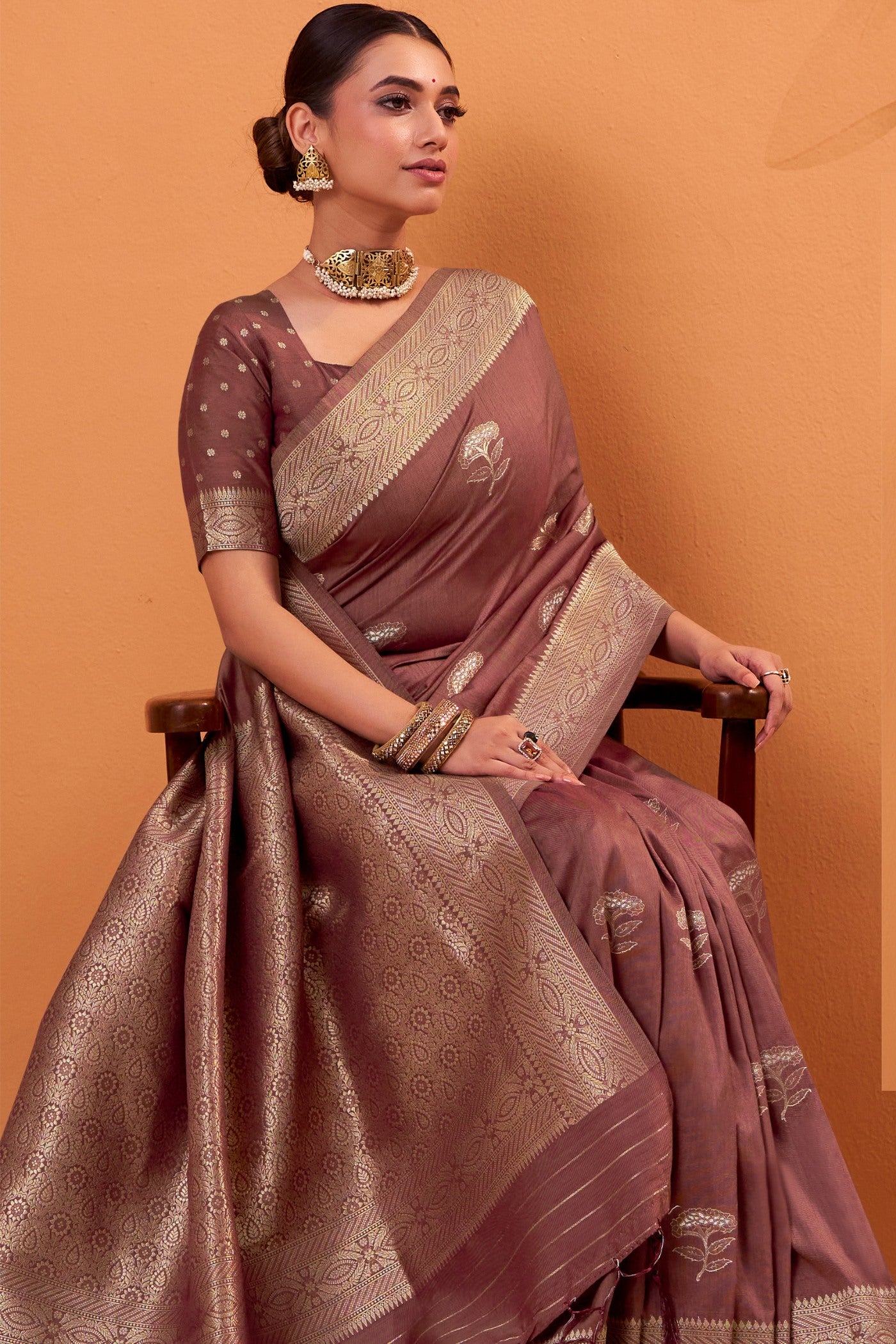 Buy MySilkLove Panut Brown Tussar Handloom Silk Saree Online