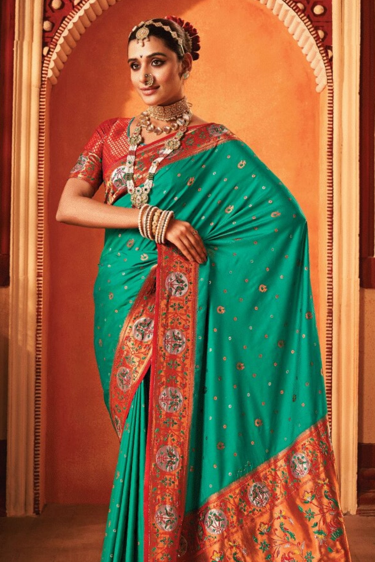 Buy MySilkLove Jungle Green Woven Paithani Saree Online