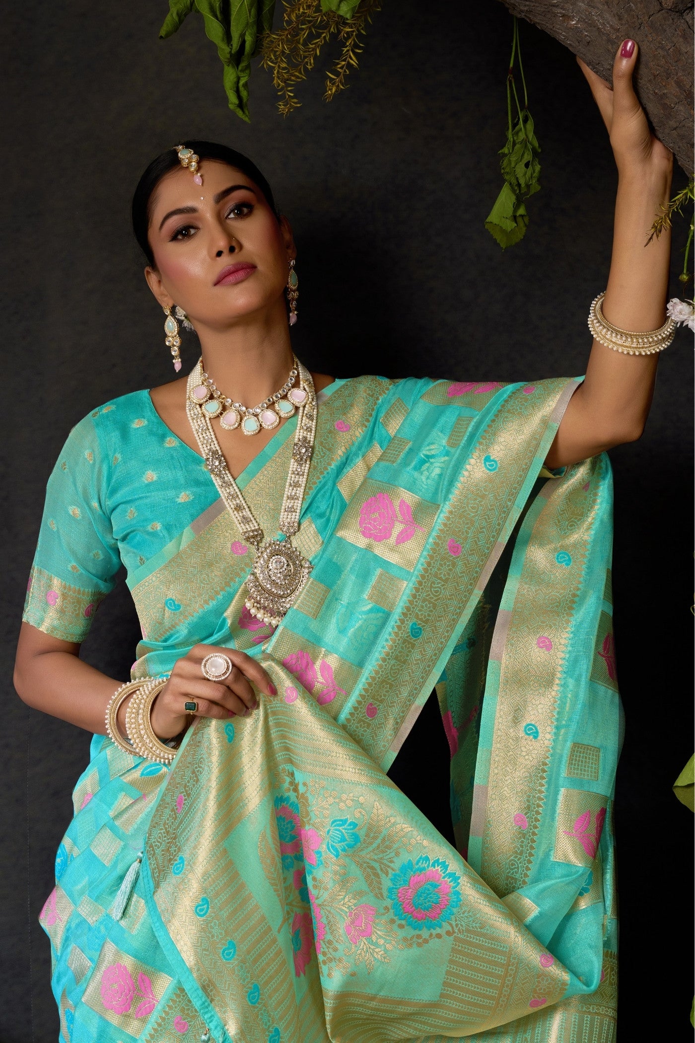 Buy MySilkLove Spring Blue Woven Banarasi Organza Saree Online