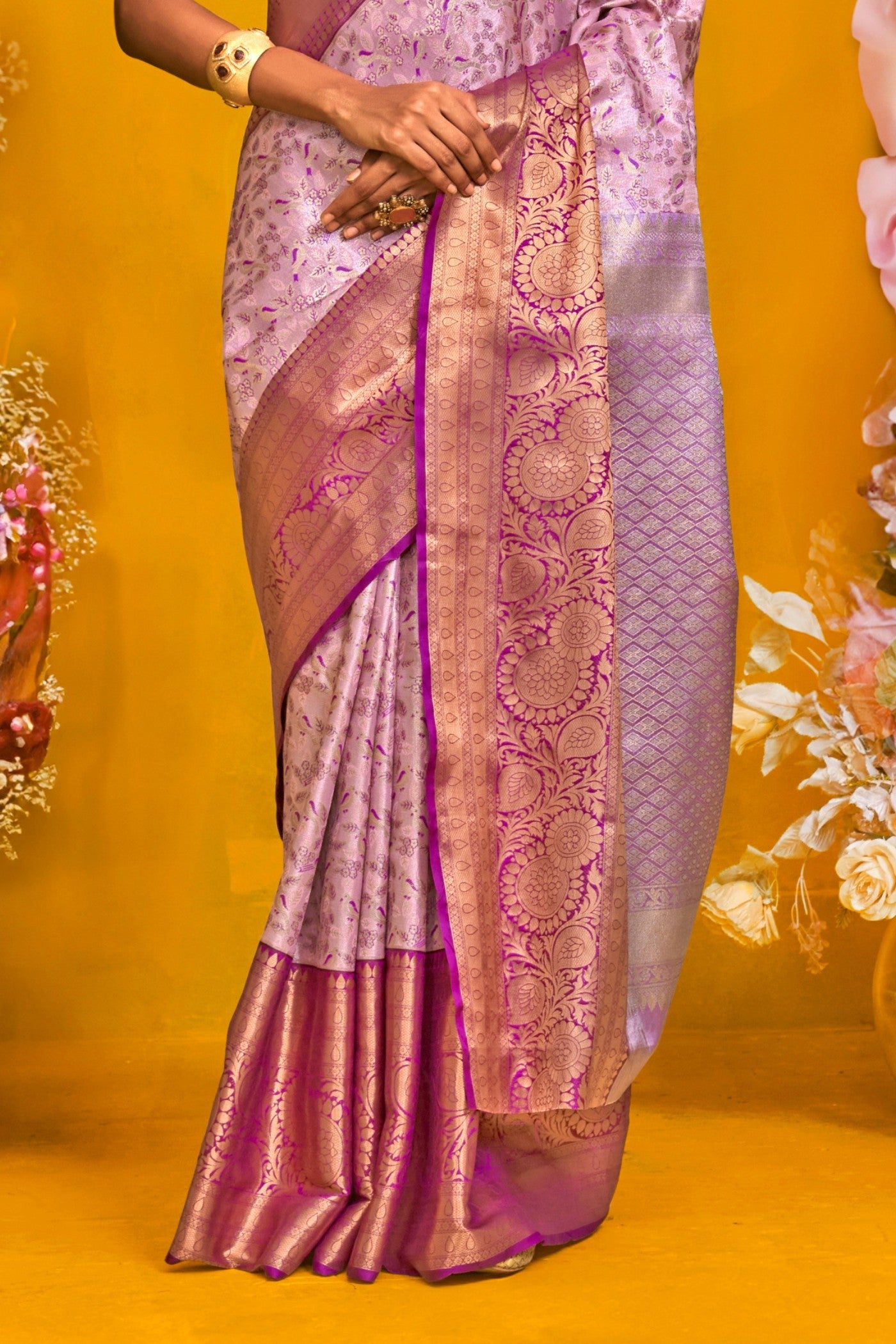 Buy MySilkLove Pastel Violet Handloom Kanjivaram Saree Online